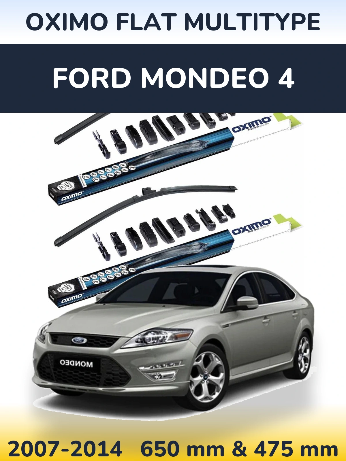 Комплект передних дворников Oximo Flat MultiТипe 650 & 475 мм для Ford Mondeo 4 2007-2014