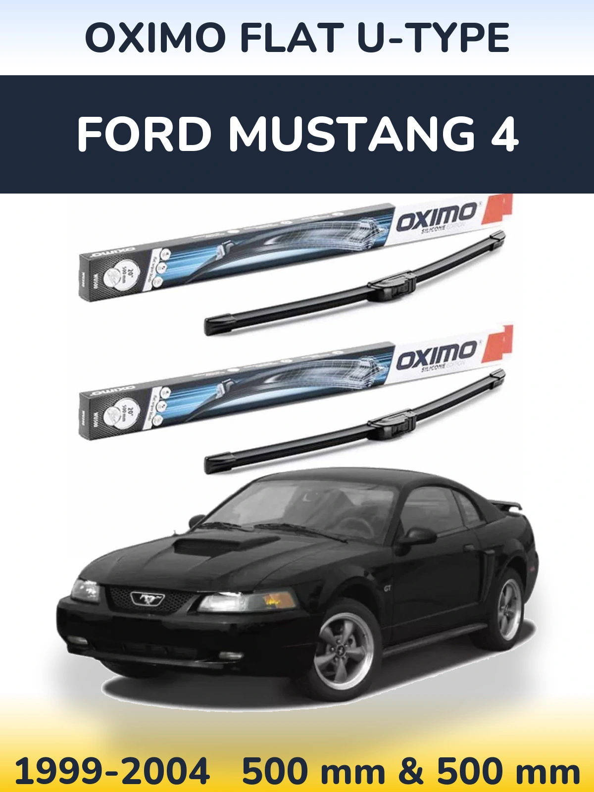 Комплект передних дворников Oximo Flat U-type 500 & 500 мм для Ford Mustang 4 1999-2004