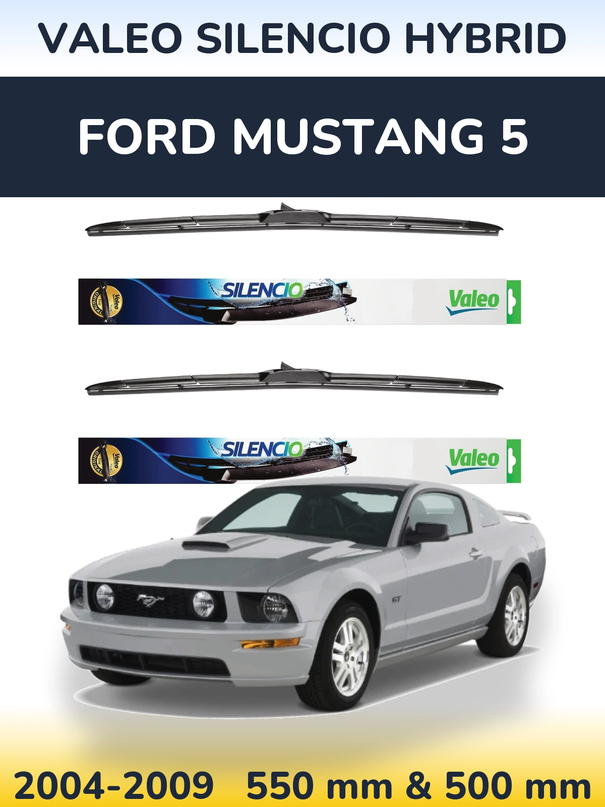 Front wiper blade set Valeo Silencio Hybrid 550 & 500 мм for Ford Mustang 5 2004-2009