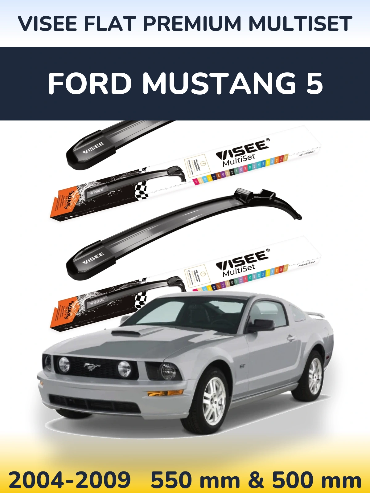 Комплект передних дворников VISEE FLAT PREMIUM MultiSet 550 & 500 мм для Ford Mustang 5 2004-2009
