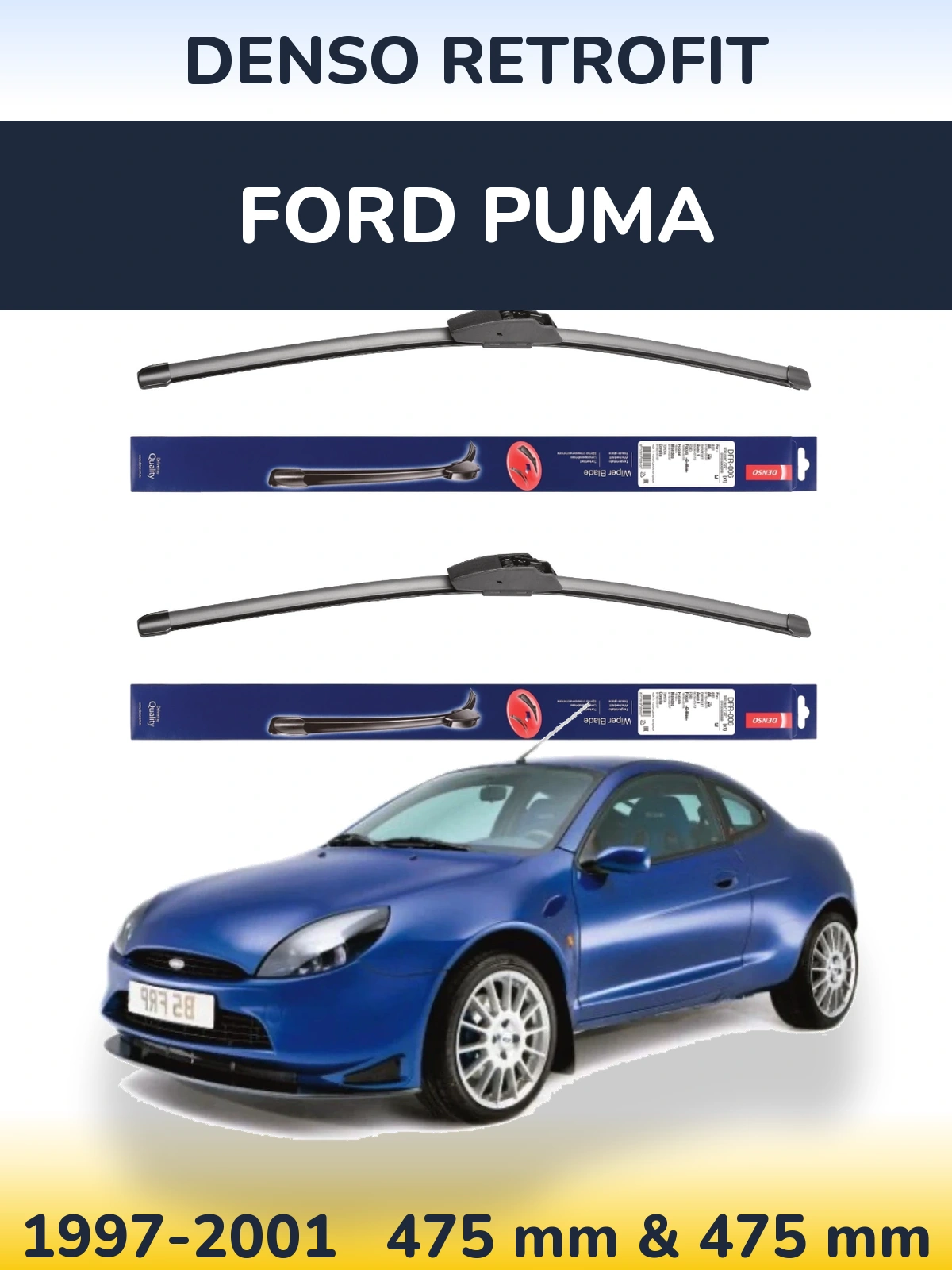 Komplet przednich wycieraczek Denso Retrofit 475 & 475 mm do Ford Puma 1997-2001