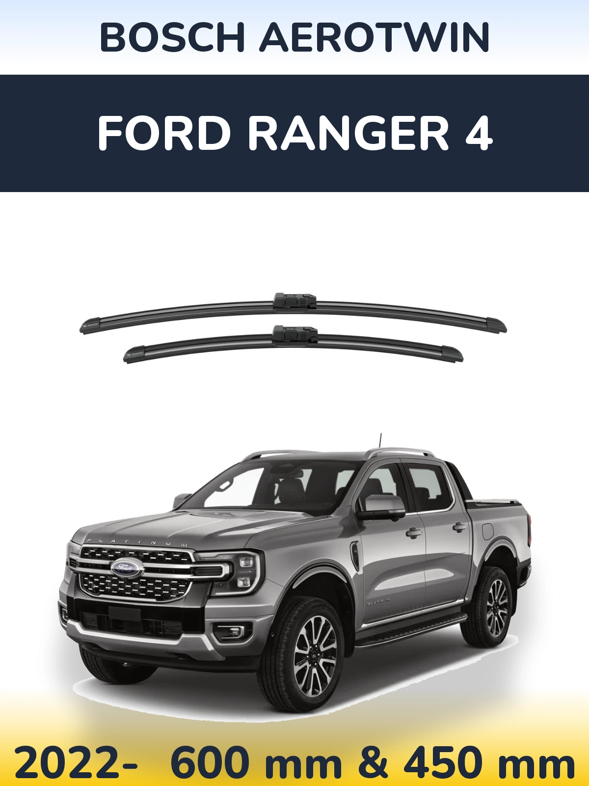 Комплект передніх щіток BOSCH AeroTwin 600 & 450 мм для Ford Ranger 4 2022-2026