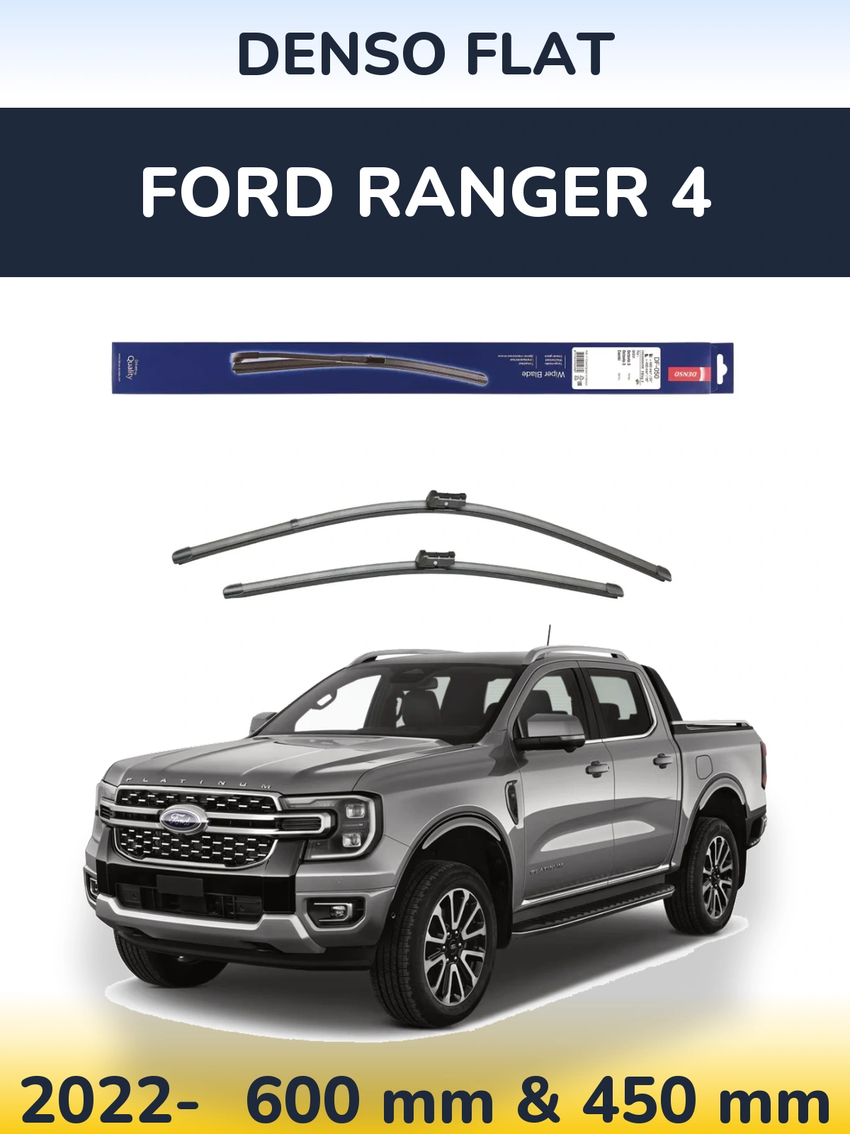 Комплект передніх щіток Denso Flat 600 & 450 мм для Ford Ranger 4 2022-2026