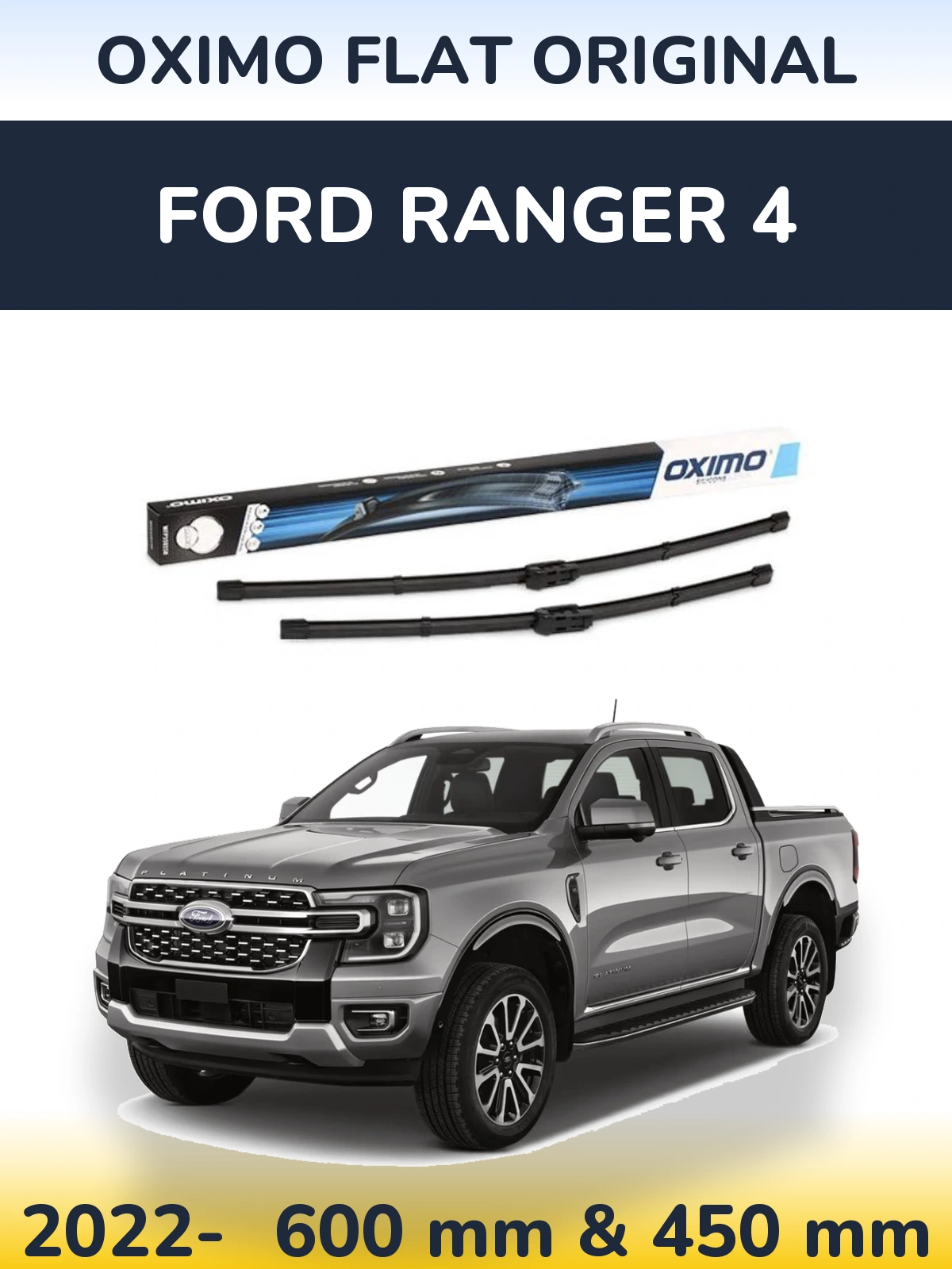 Комплект передніх щіток Oximo Flat Original 600 & 450 мм для Ford Ranger 4 2022-2026