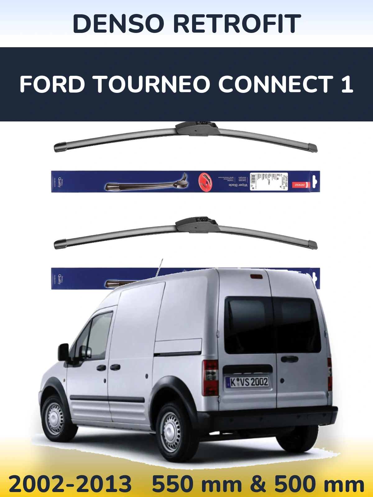 Front wiper blade set Denso Retrofit 550 & 500 мм for Ford Tourneo Connect 1 2002-2013