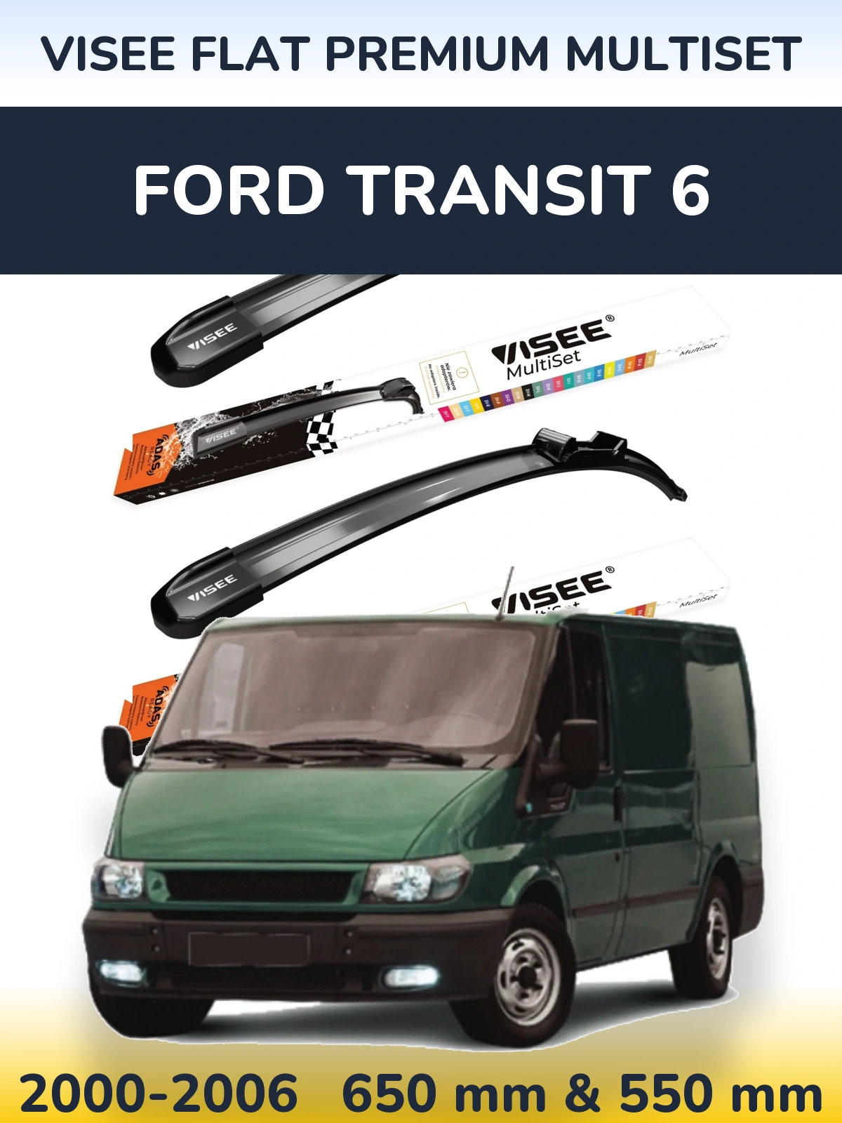 Front wiper blade set VISEE FLAT PREMIUM MultiSet 650 & 550 мм for Ford Transit 6 2000-2006