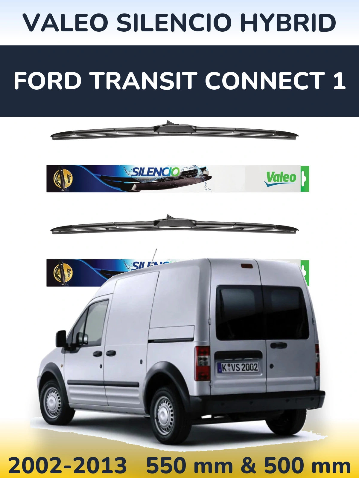 Комплект передних дворников Valeo Silencio Hybrid 550 & 500 мм для Ford Transit Connect 1 2002-2013