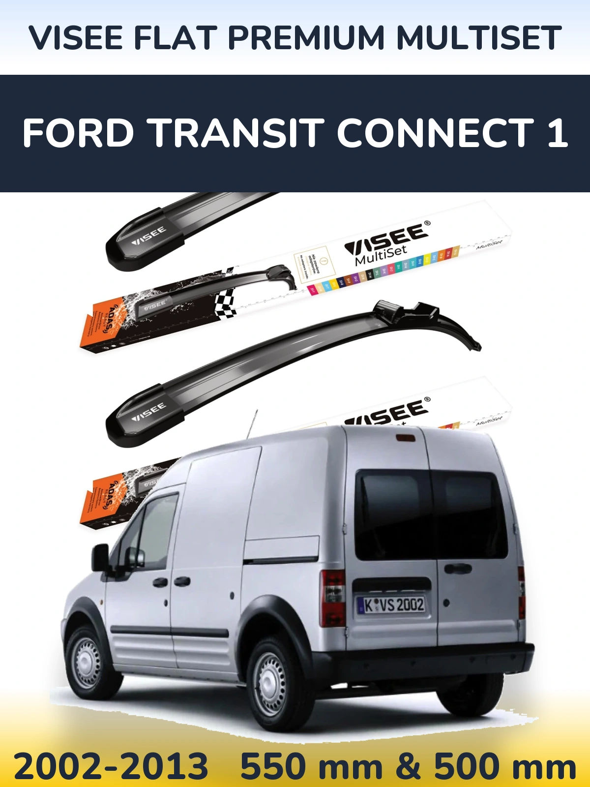 Комплект передних дворников VISEE FLAT PREMIUM MultiSet 550 & 500 мм для Ford Transit Connect 1 2002-2013