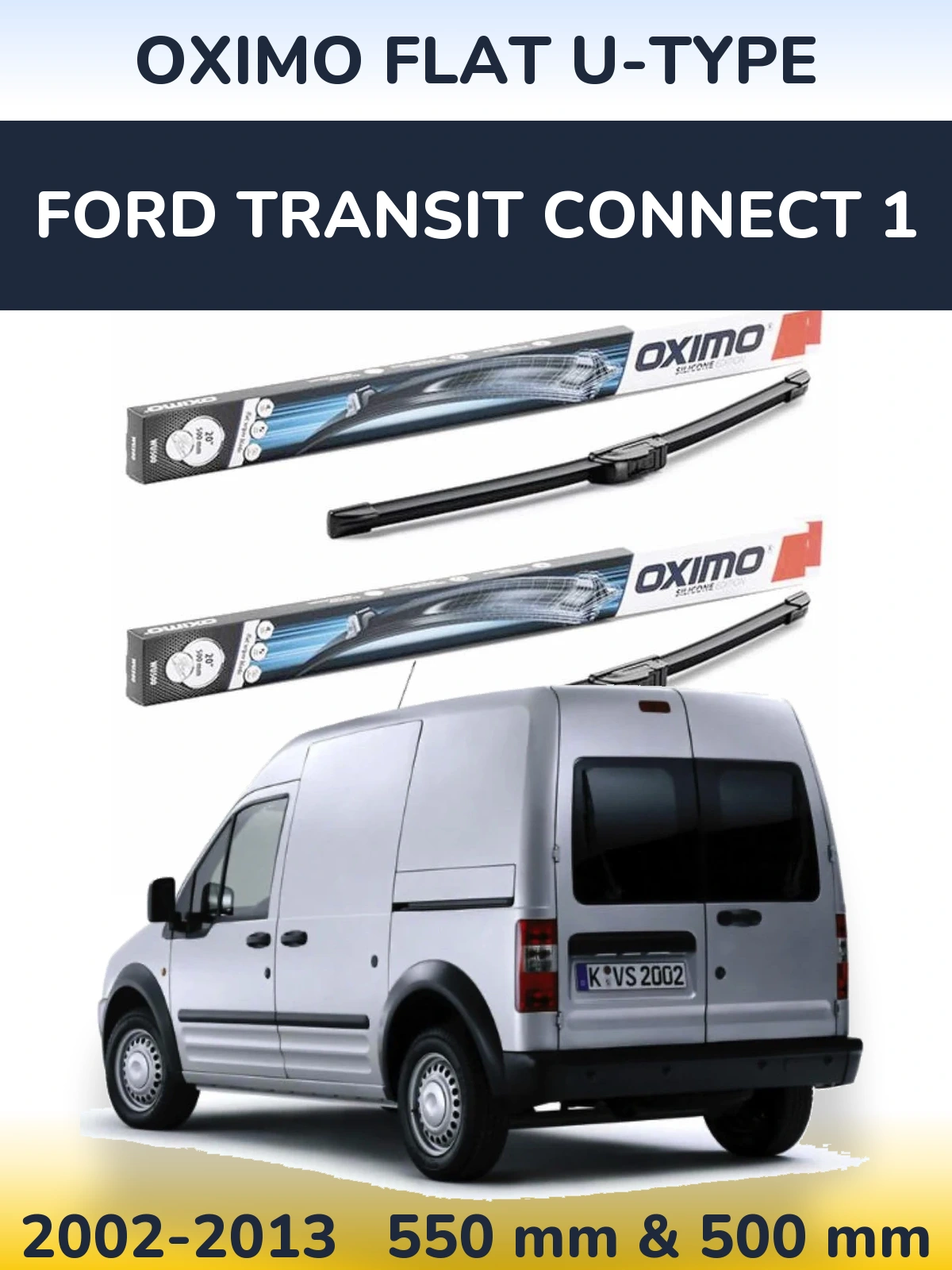Комплект передних дворников Oximo Flat U-type 550 & 500 мм для Ford Transit Connect 1 2002-2013