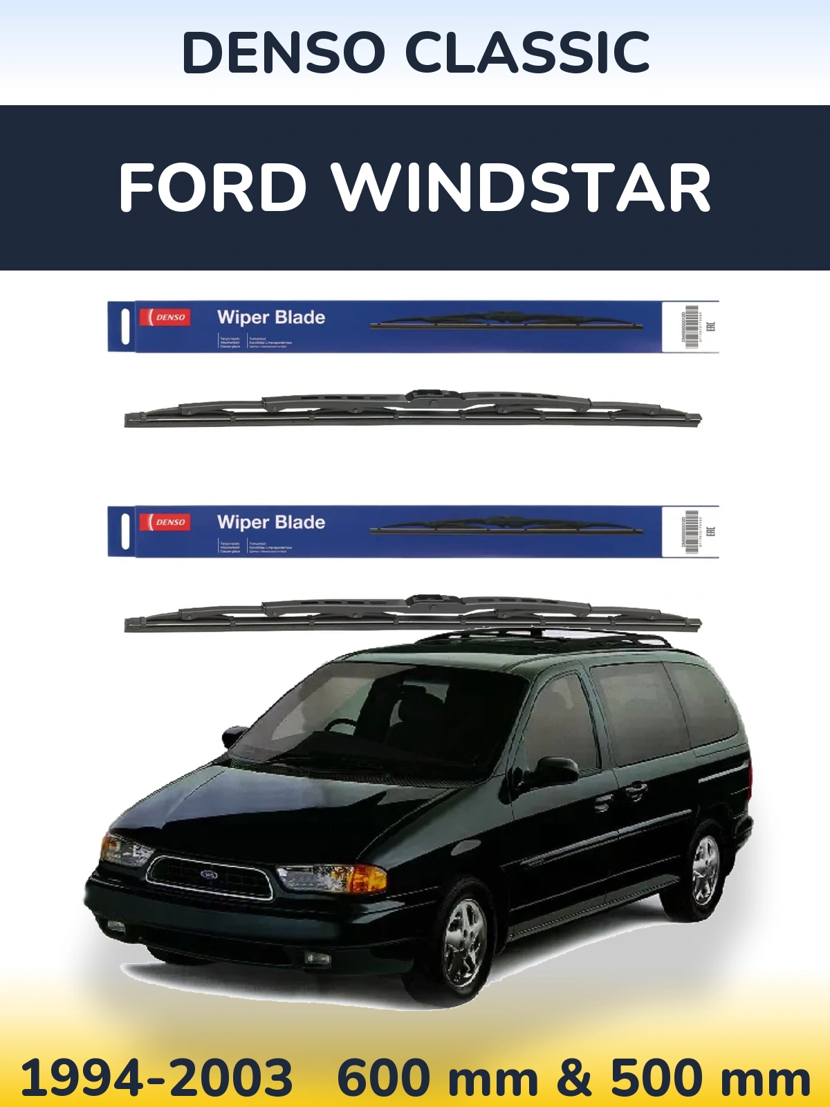 Komplet przednich wycieraczek Denso Classic 600 & 500 mm do Ford Windstar 1994-2003