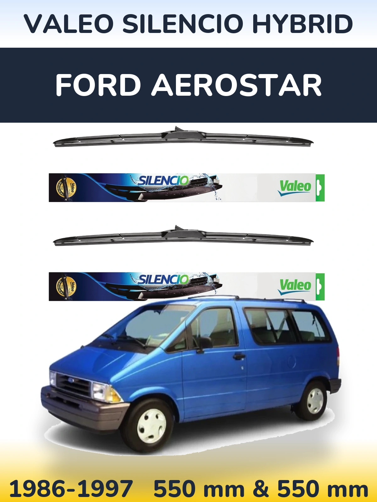 Комплект передніх щіток Valeo Silencio Hybrid 550 & 550 мм для Ford Aerostar 1986-1997