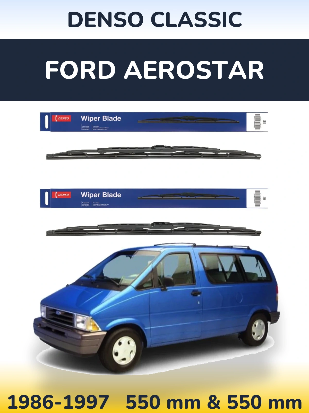 Front wiper blade set Denso Classic 550 & 550 mm for Ford Aerostar 1986-1997