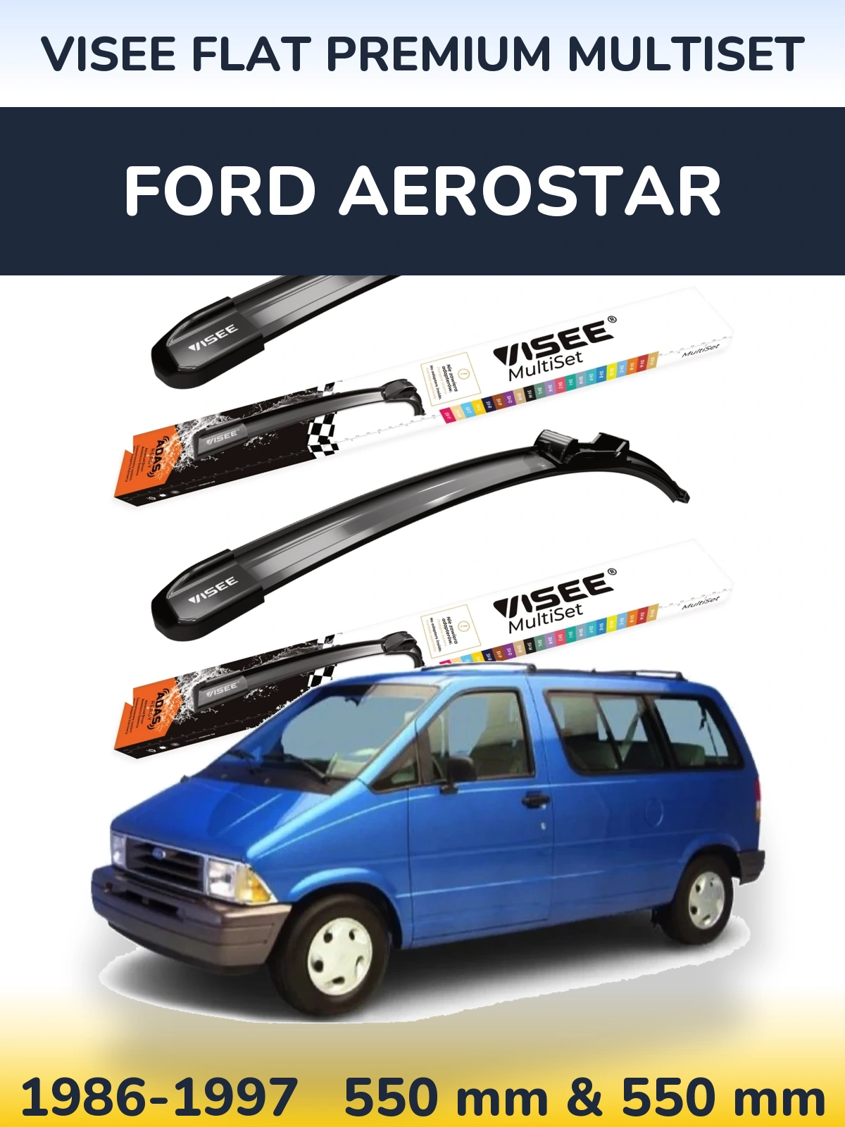 Front wiper blade set VISEE FLAT PREMIUM MultiSet 550 & 550 мм for Ford Aerostar 1986-1997