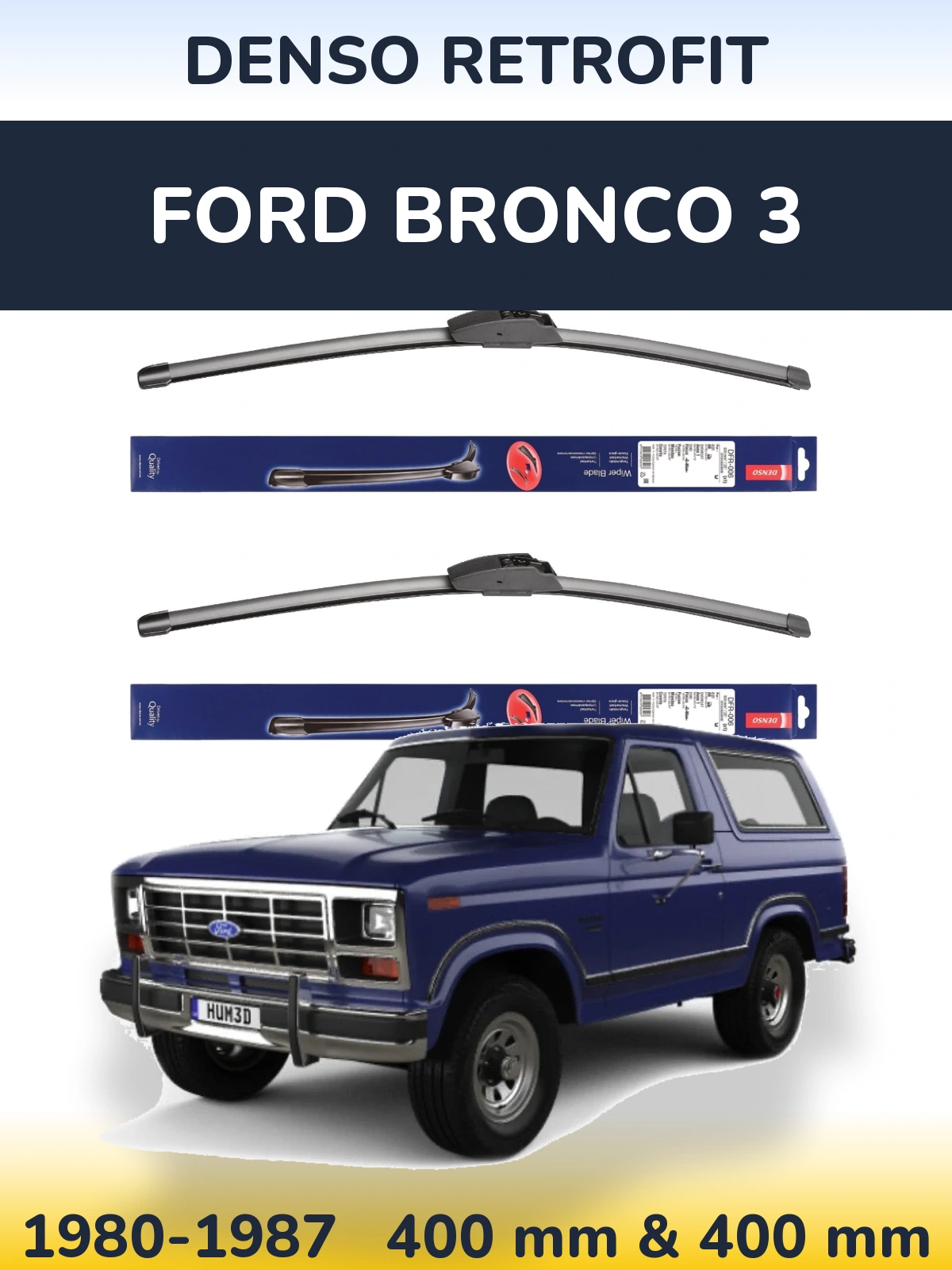 Komplet przednich wycieraczek Denso Retrofit 400 & 400 mm do Ford Bronco 3 1980-1987
