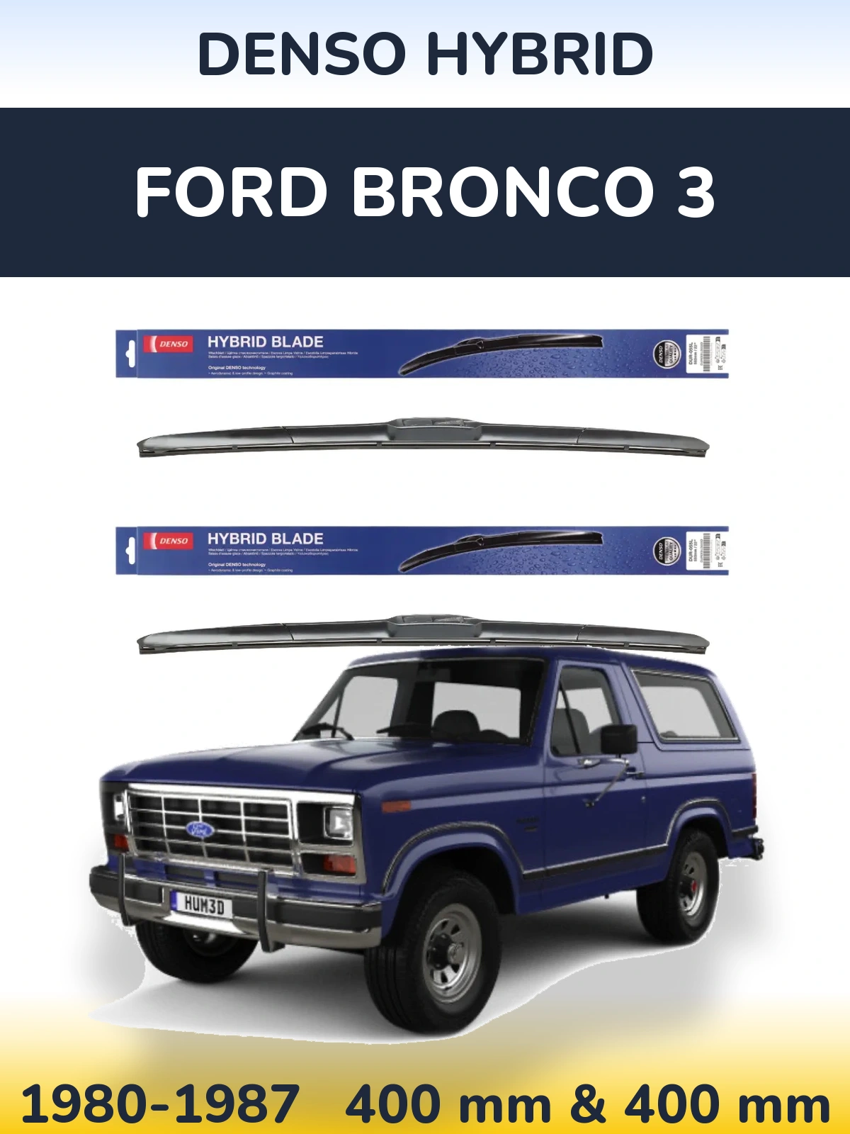 Komplet przednich wycieraczek Denso Hybrid 400 & 400 mm do Ford Bronco 3 1980-1987