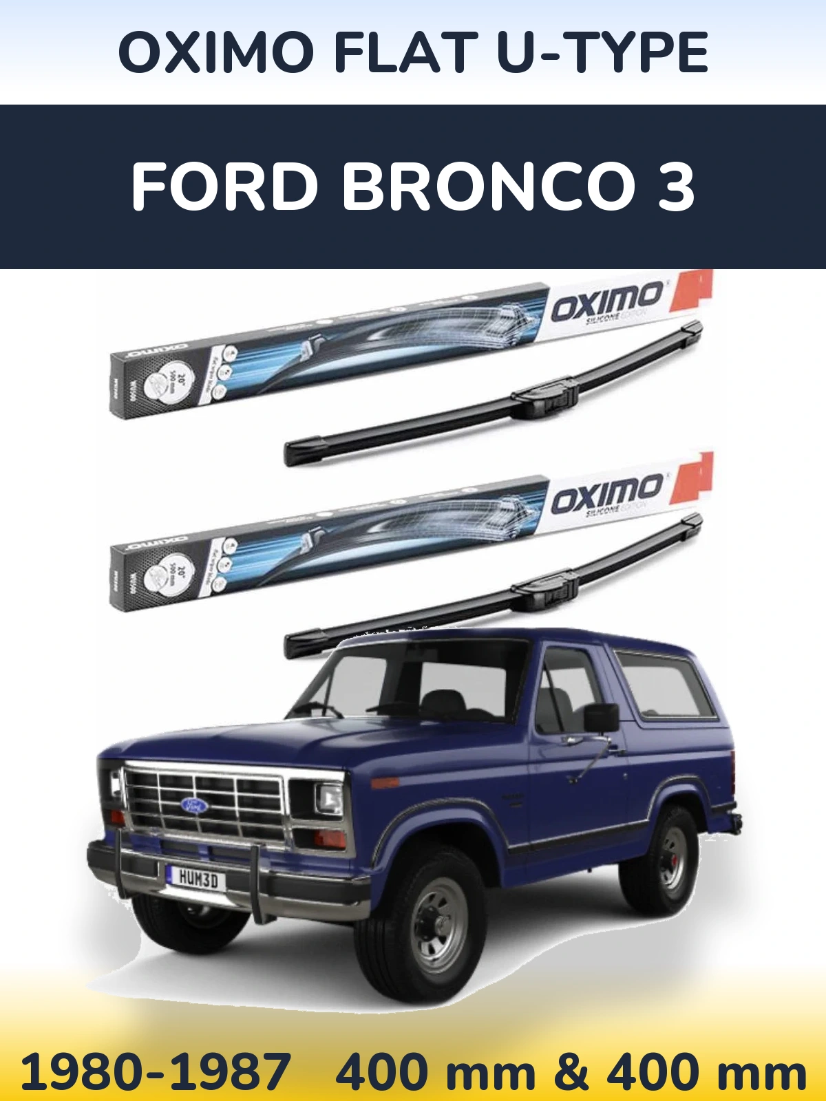 Komplet przednich wycieraczek Oximo Flat U-type 400 & 400 mm do Ford Bronco 3 1980-1987
