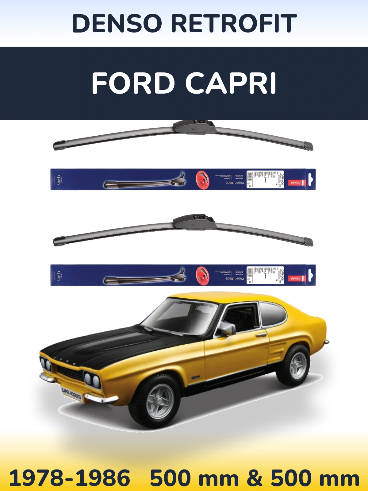 Комплект передних дворников Denso Retrofit 500 & 500 мм для Ford Capri 1978-1986