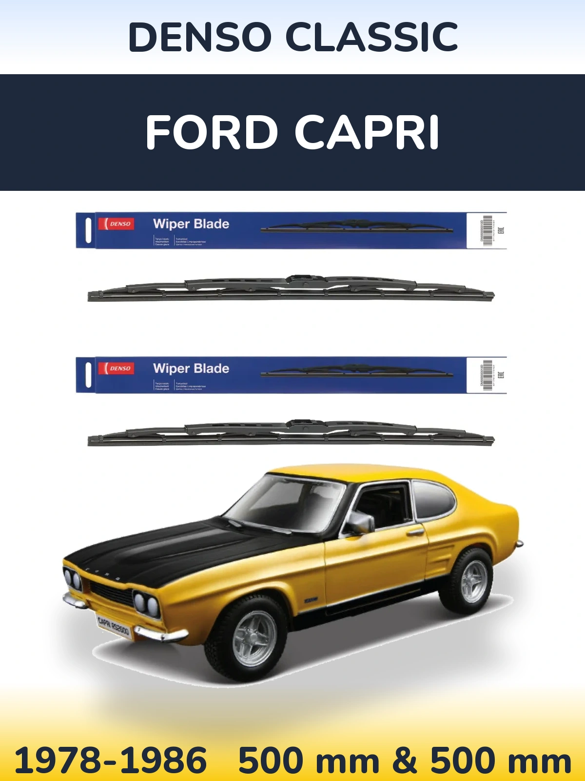 Komplet przednich wycieraczek Denso Classic 500 & 500 mm do Ford Capri 1978-1986