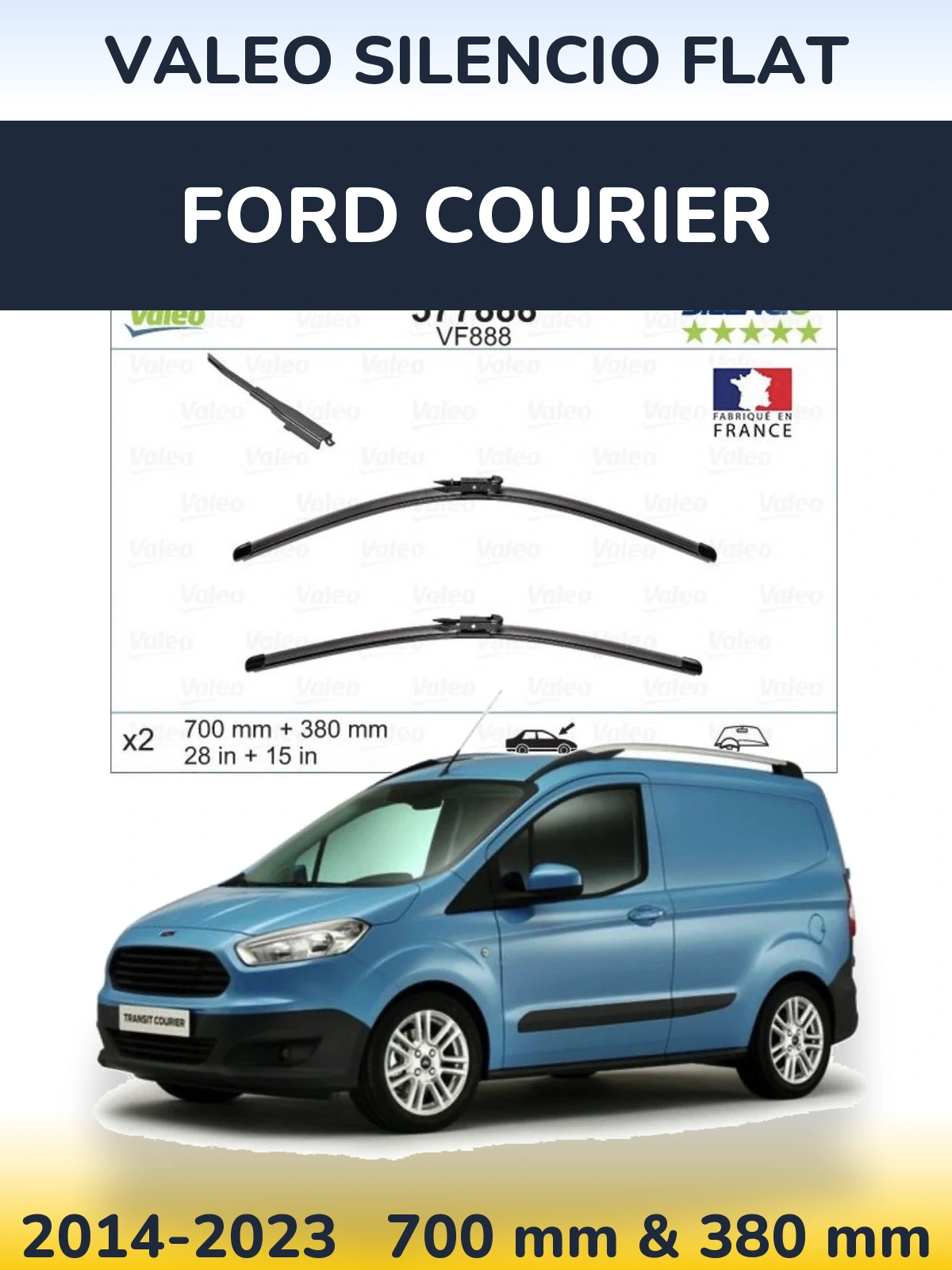 Komplet przednich wycieraczek Valeo Silencio Flat 700 & 380 mm do Ford Courier 2014-2023