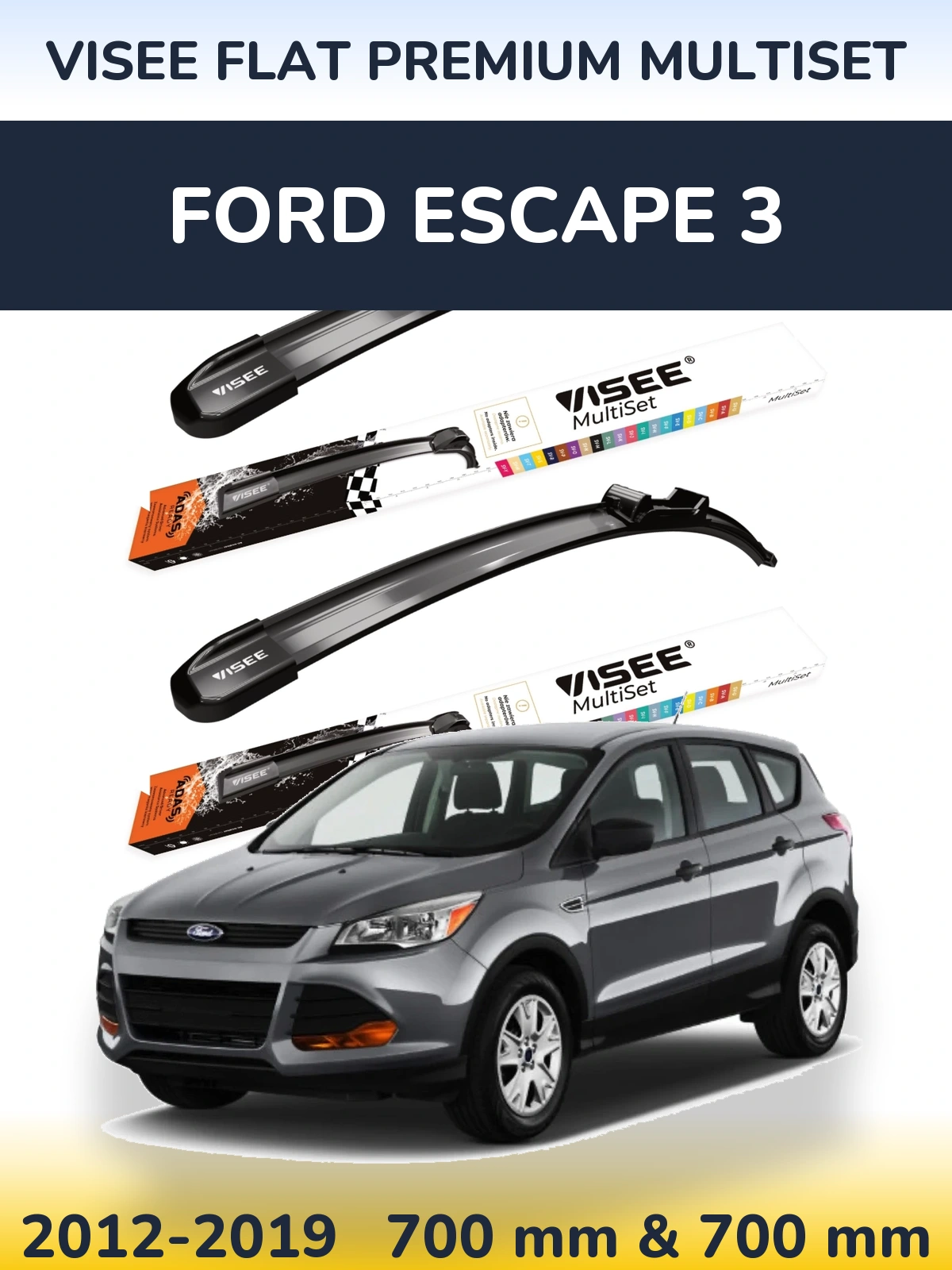 Front wiper blade set VISEE FLAT PREMIUM MultiSet 700 & 700 мм for Ford Escape 3 2012-2019