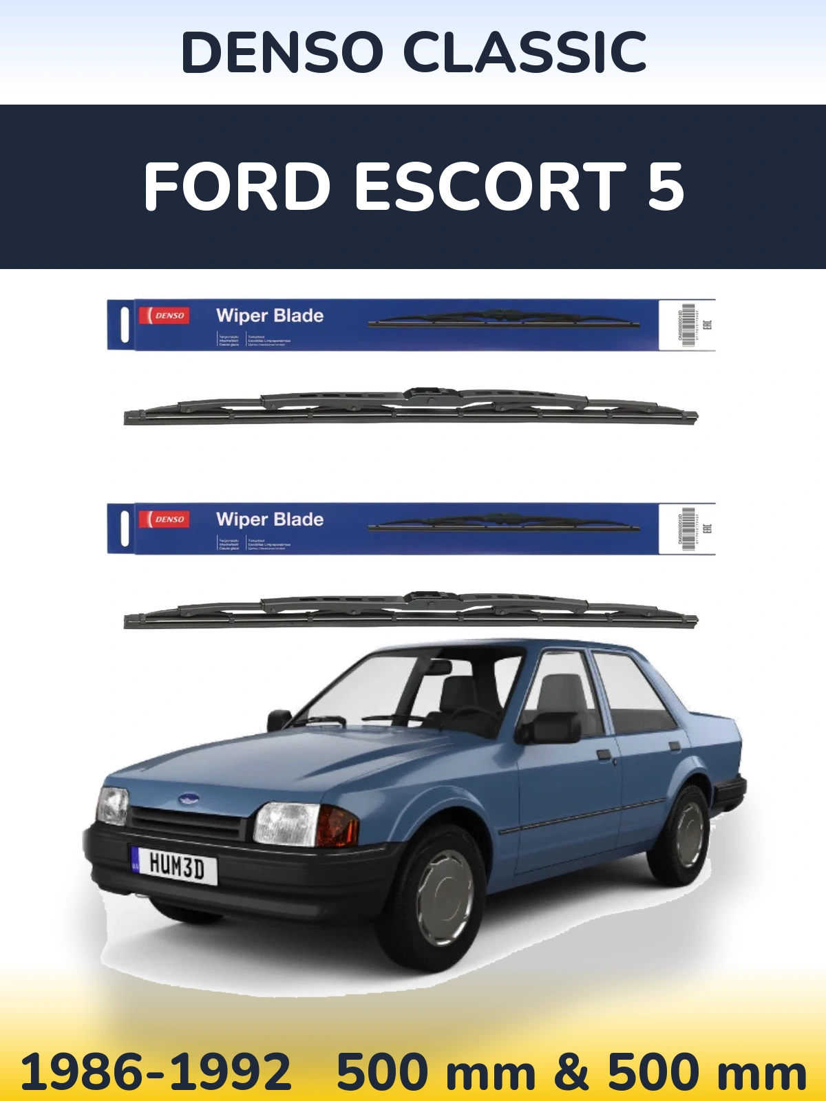Комплект передних дворников Denso Classic 500 & 500 мм для Ford Escort 5 1986-1992