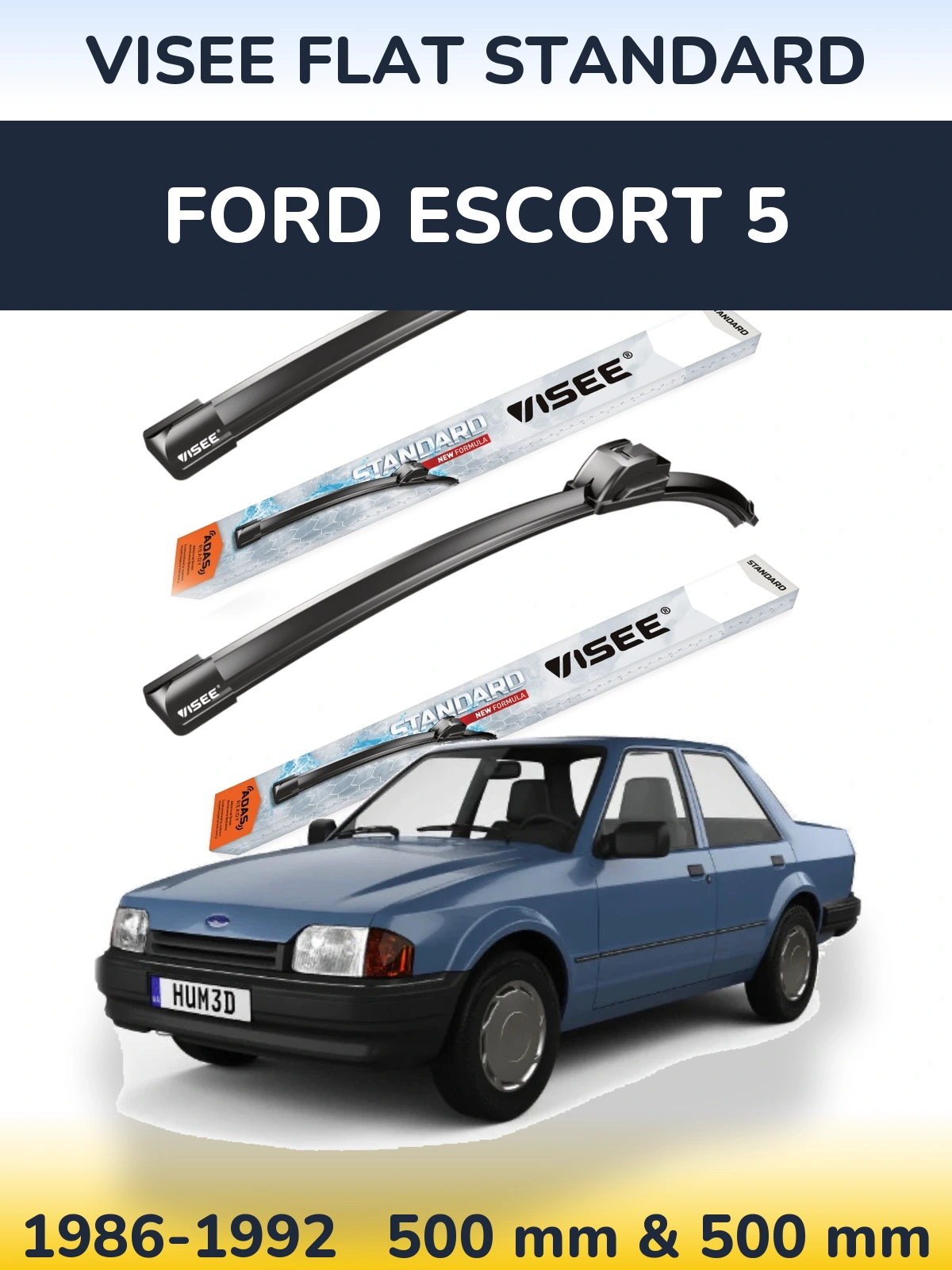 Komplet przednich wycieraczek VISEE FLAT STANDARD 500 & 500 mm do Ford Escort 5 1986-1992