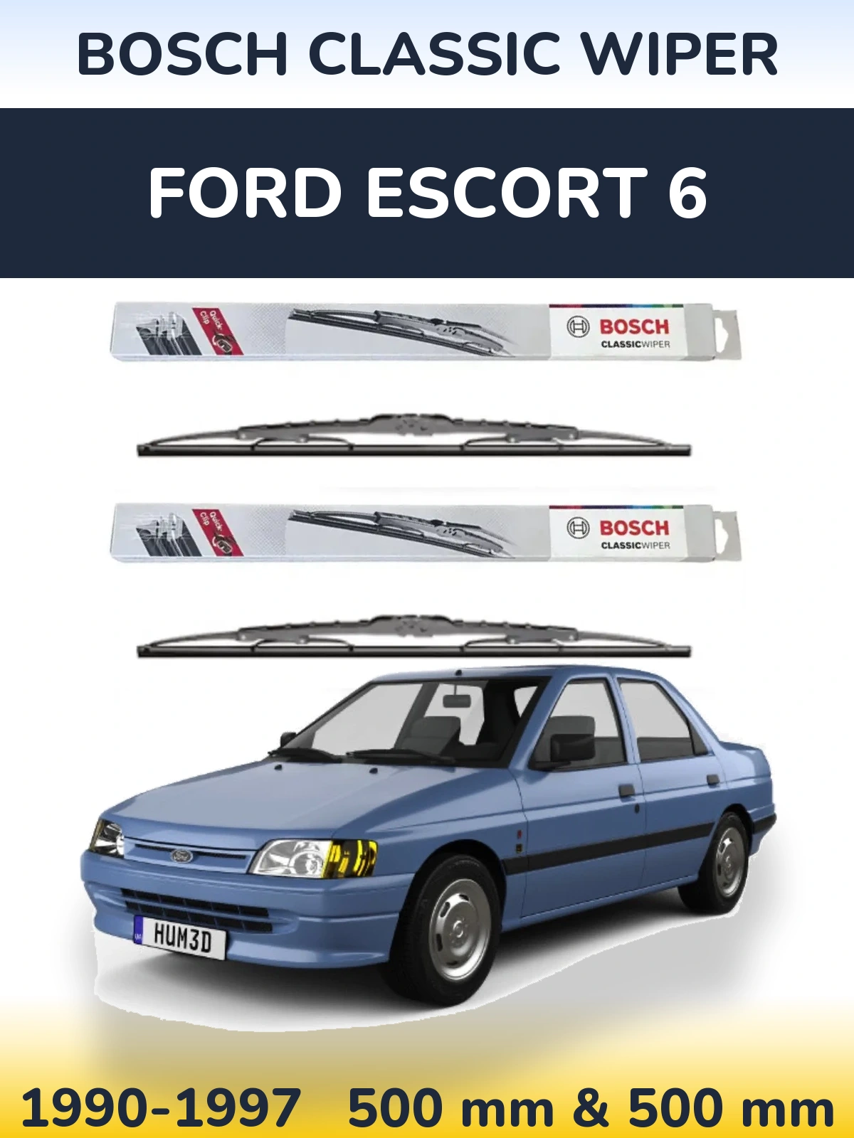 Комплект передних дворников BOSCH Classic Wiper 500 & 500 мм для Ford Escort 6 1990-1997