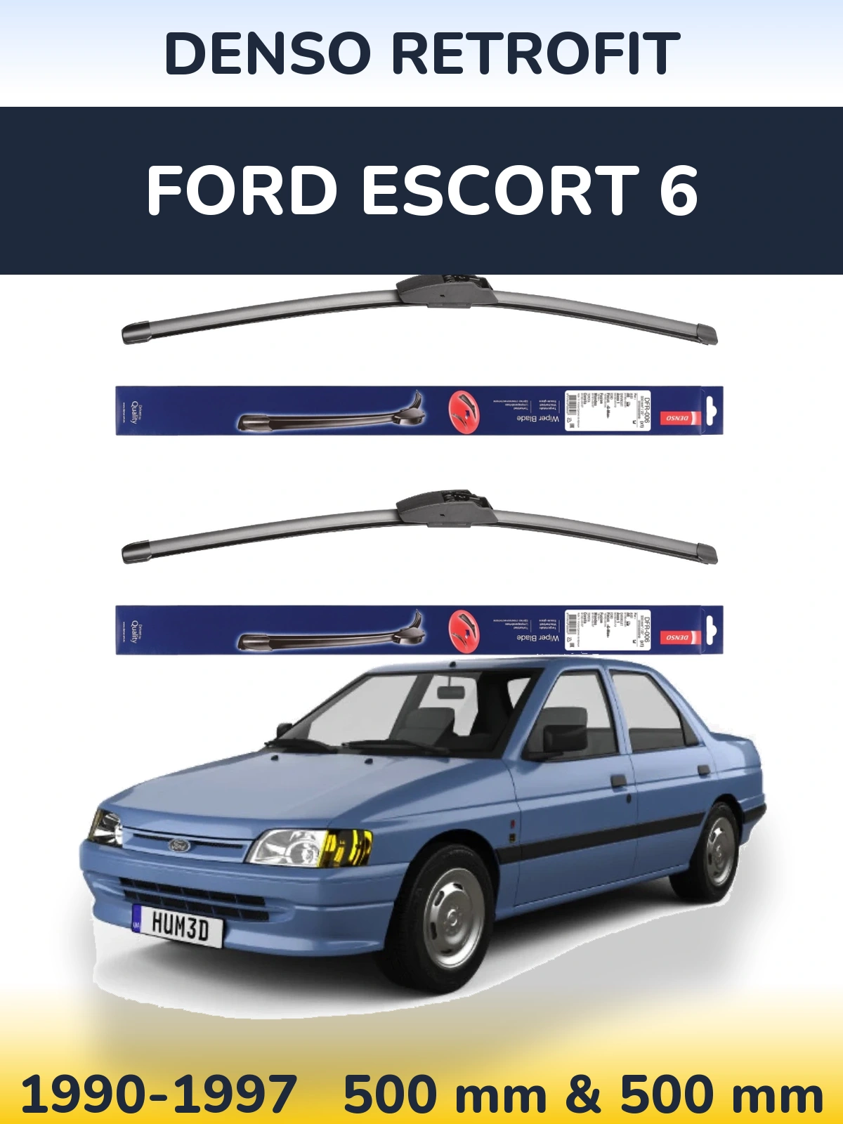 Front wiper blade set Denso Retrofit 500 & 500 мм for Ford Escort 6 1990-1997