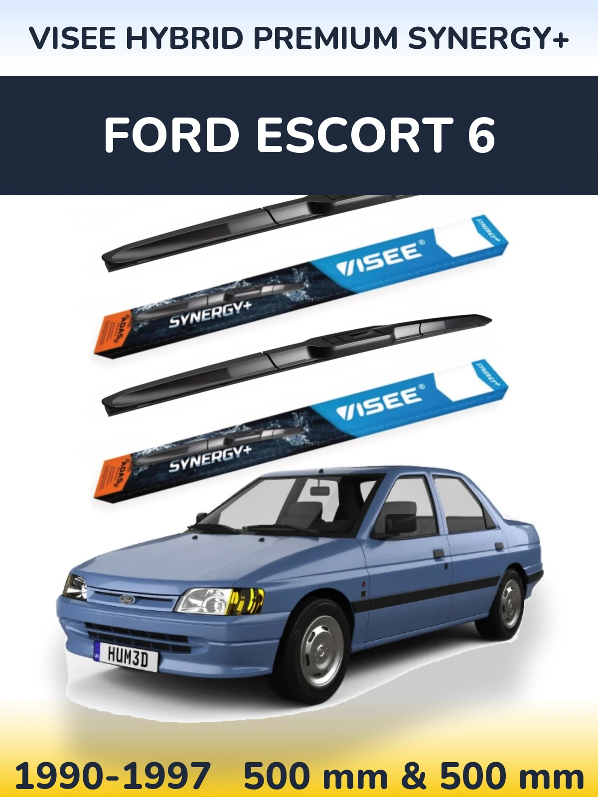 Front wiper blade set VISEE HYBRID PREMIUM SYNERGY+ 500 & 500 мм for Ford Escort 6 1990-1997