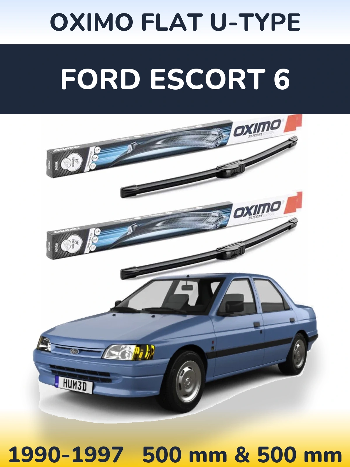 Front wiper blade set Oximo Flat U-type 500 & 500 мм for Ford Escort 6 1990-1997