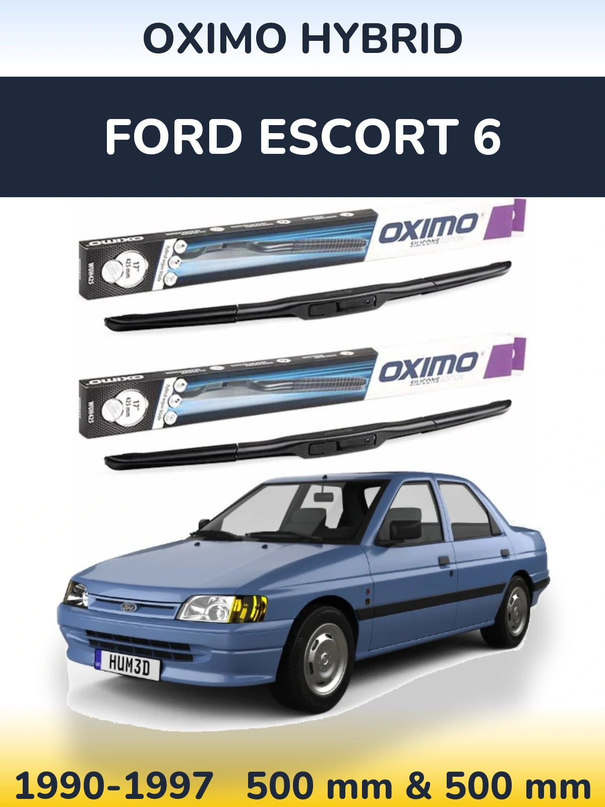 Front wiper blade set Oximo Hybrid 500 & 500 мм for Ford Escort 6 1990-1997