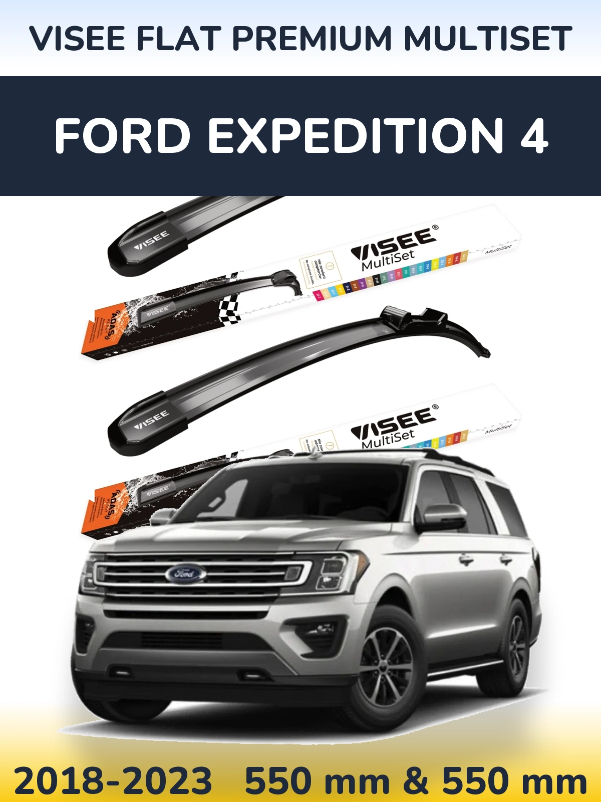 Komplet przednich wycieraczek VISEE FLAT PREMIUM MultiSet 550 & 550 mm do Ford Expedition 4 2018-2023