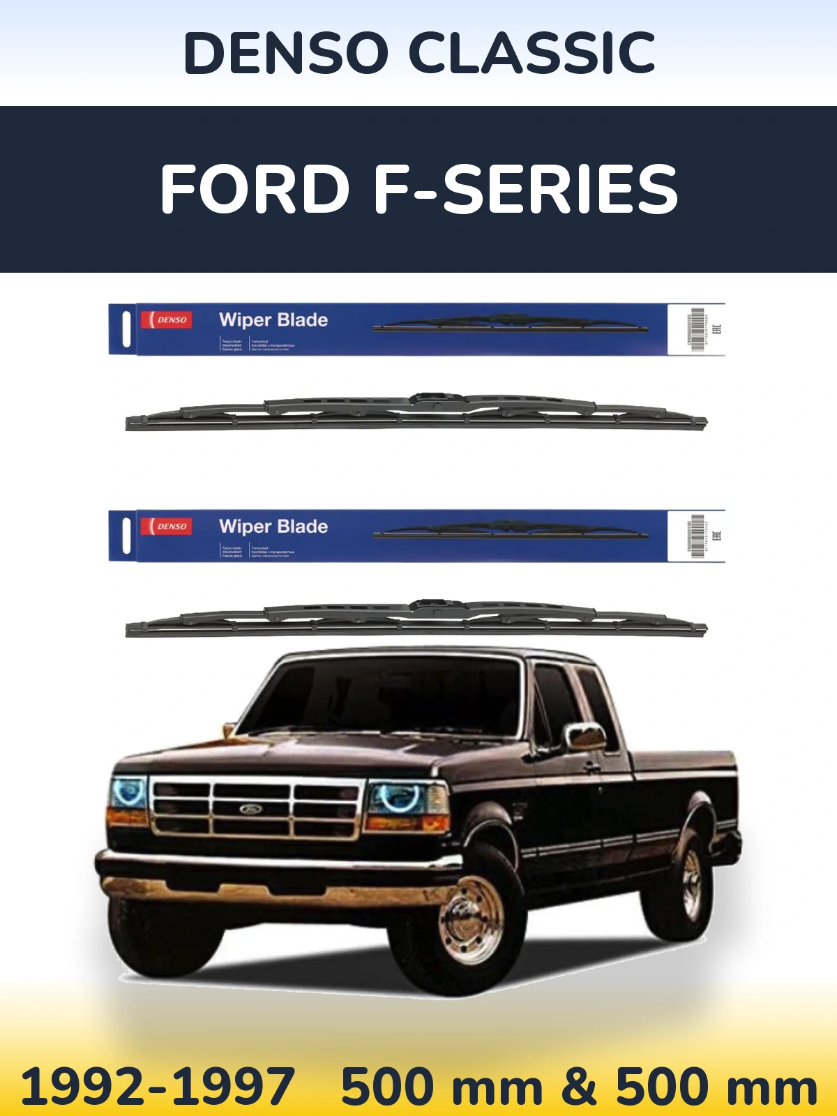 Front wiper blade set Denso Classic 500 & 500 mm for Ford F-series 1992-1997