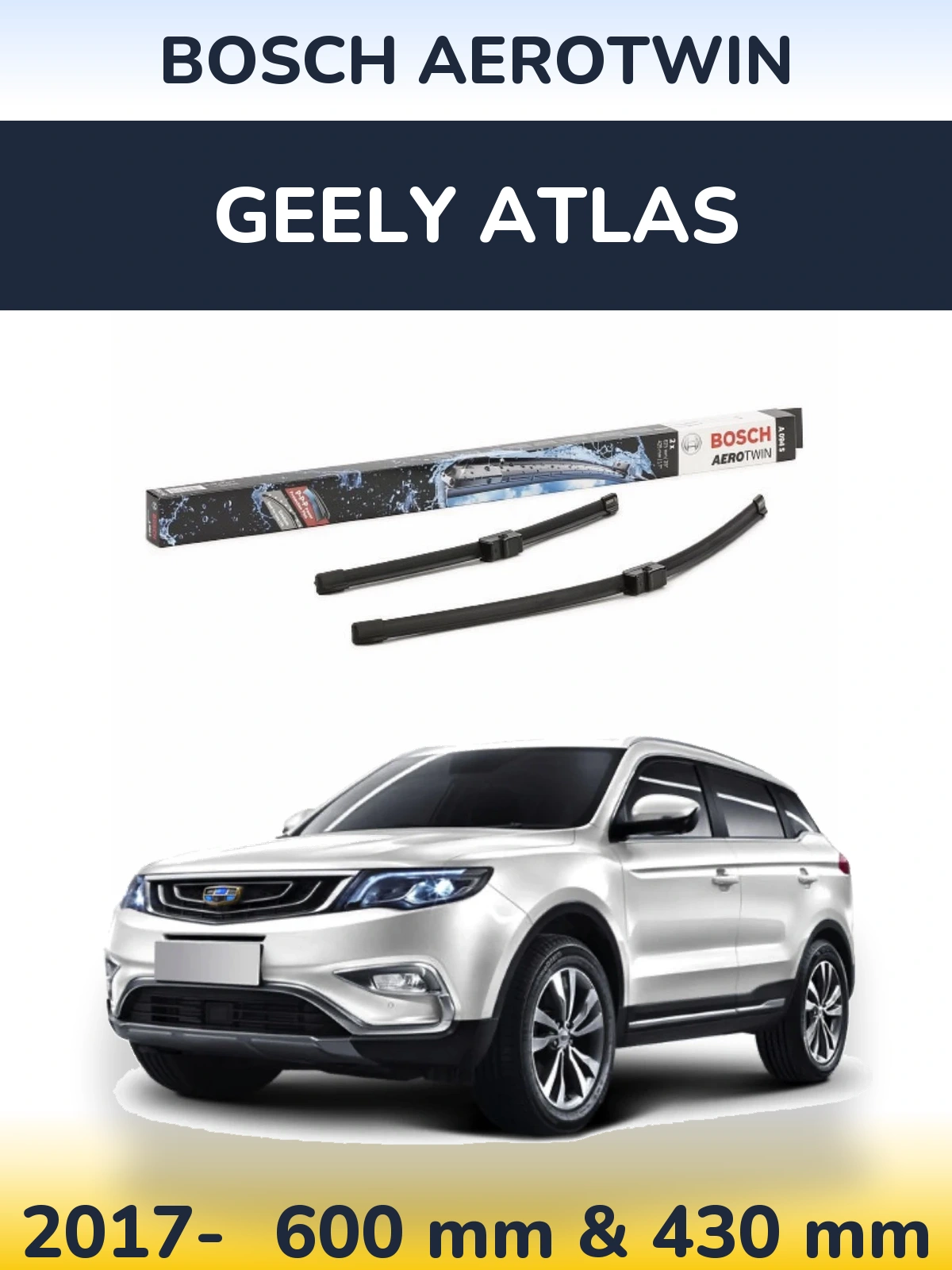 Front wiper blade set BOSCH AeroTwin 625 & 425 мм for Geely Atlas 2017-2026