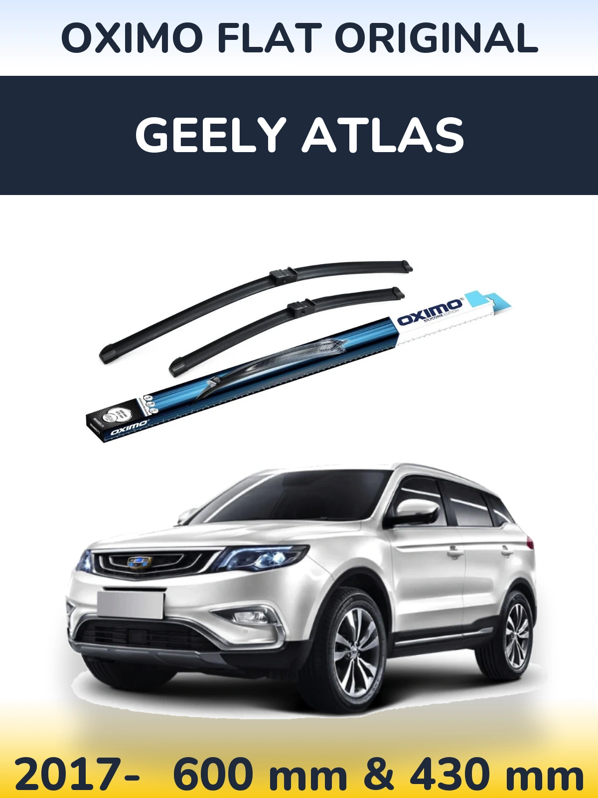 Комплект передних дворников Oximo Flat Original 600 & 430 мм для Geely Atlas 2017-2026