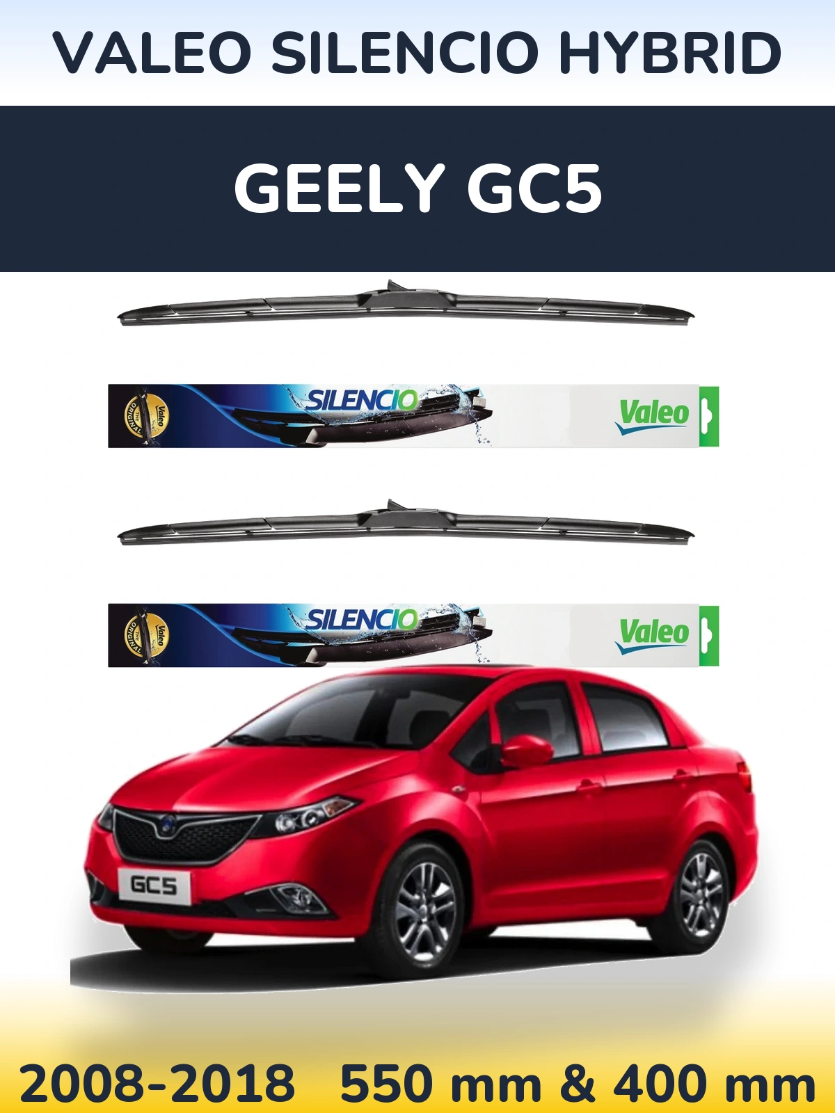 Front wiper blade set Valeo Silencio Hybrid 550 & 400 мм for Geely GC5 2008-2018