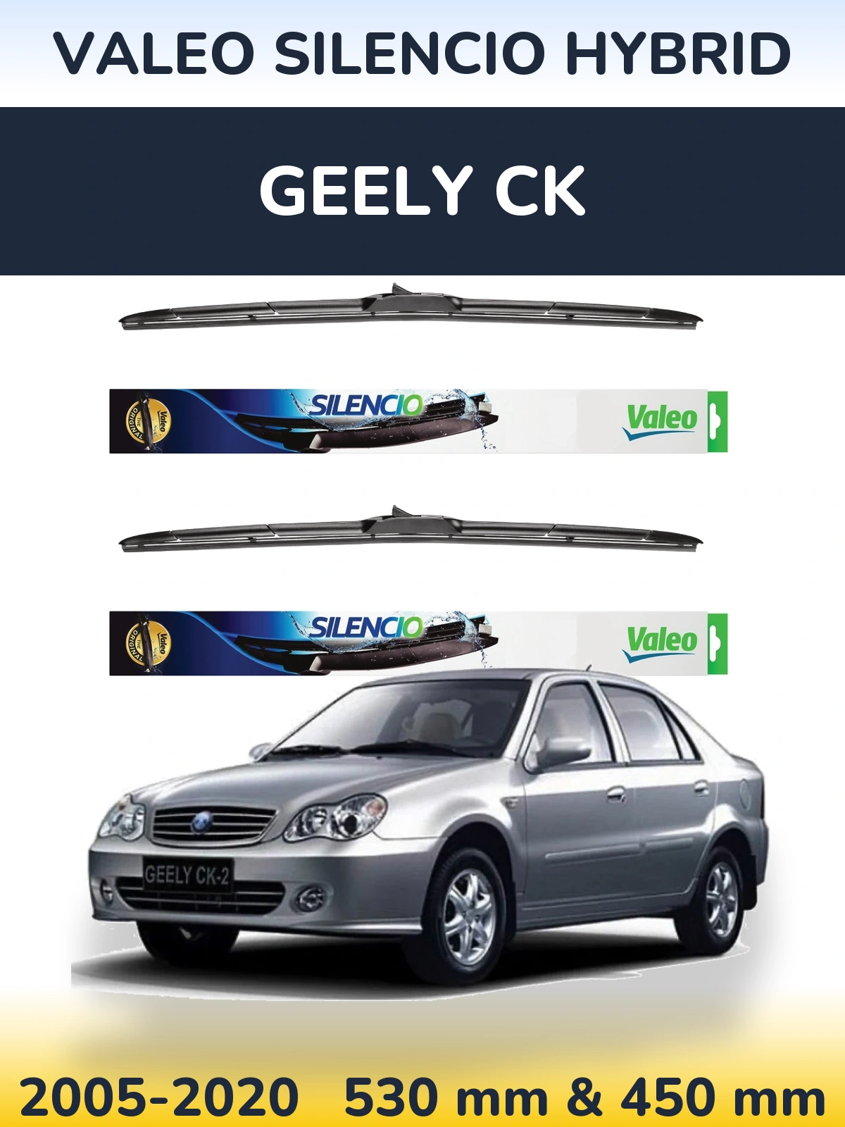 Komplet przednich wycieraczek Valeo Silencio Hybrid 530 & 450 mm do Geely CK 2005-2020