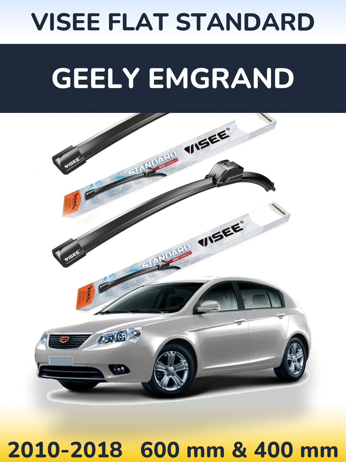 Комплект передних дворников VISEE FLAT STANDARD 600 & 400 мм для Geely Emgrand 2010-2018