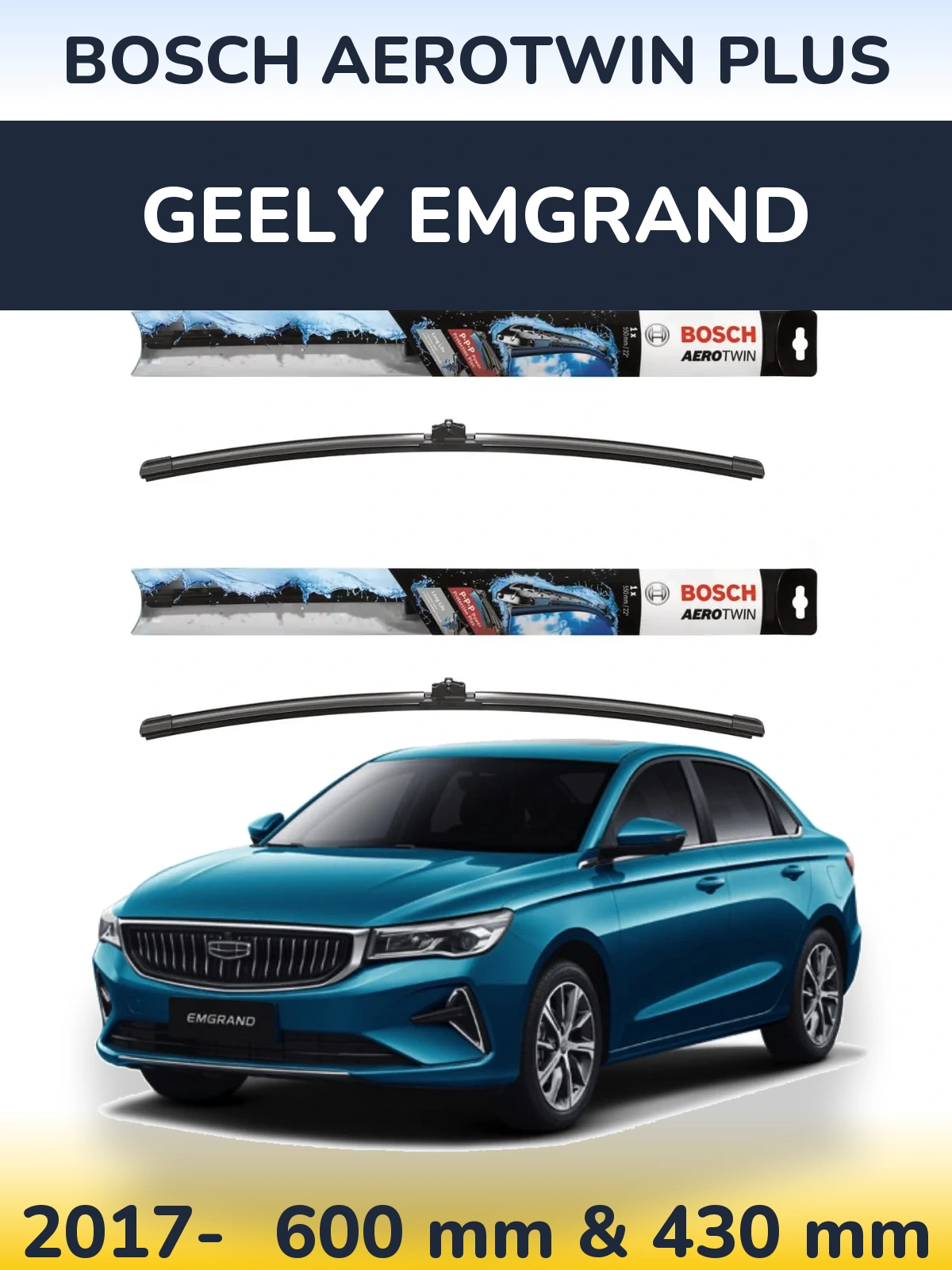 Komplet przednich wycieraczek BOSCH AeroTwin Plus 600 & 430 mm do Geely Emgrand 2017-2026
