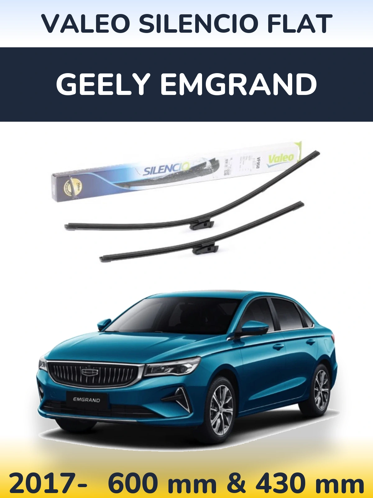 Комплект передніх щіток Valeo Silencio Flat 600 & 430 мм для Geely Emgrand 2017-2026