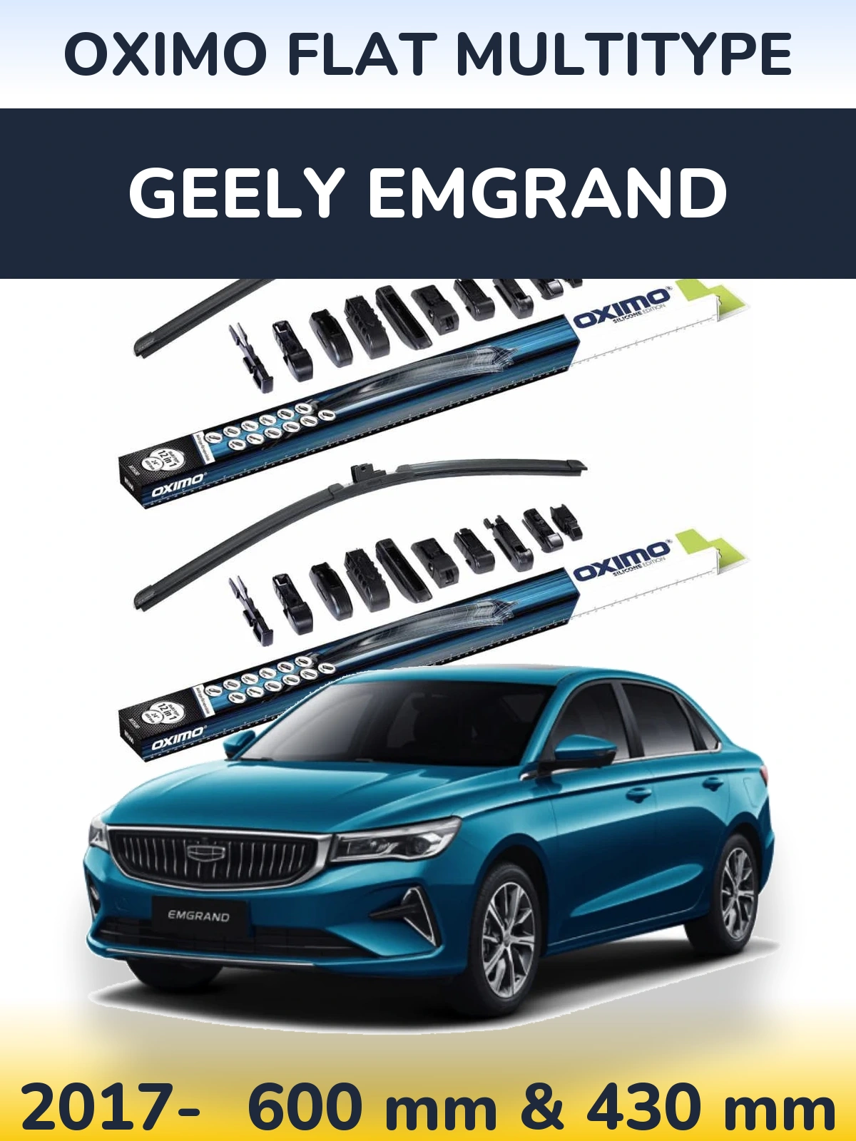 Komplet przednich wycieraczek Oximo Flat MultiType 600 & 430 mm do Geely Emgrand 2017-2026