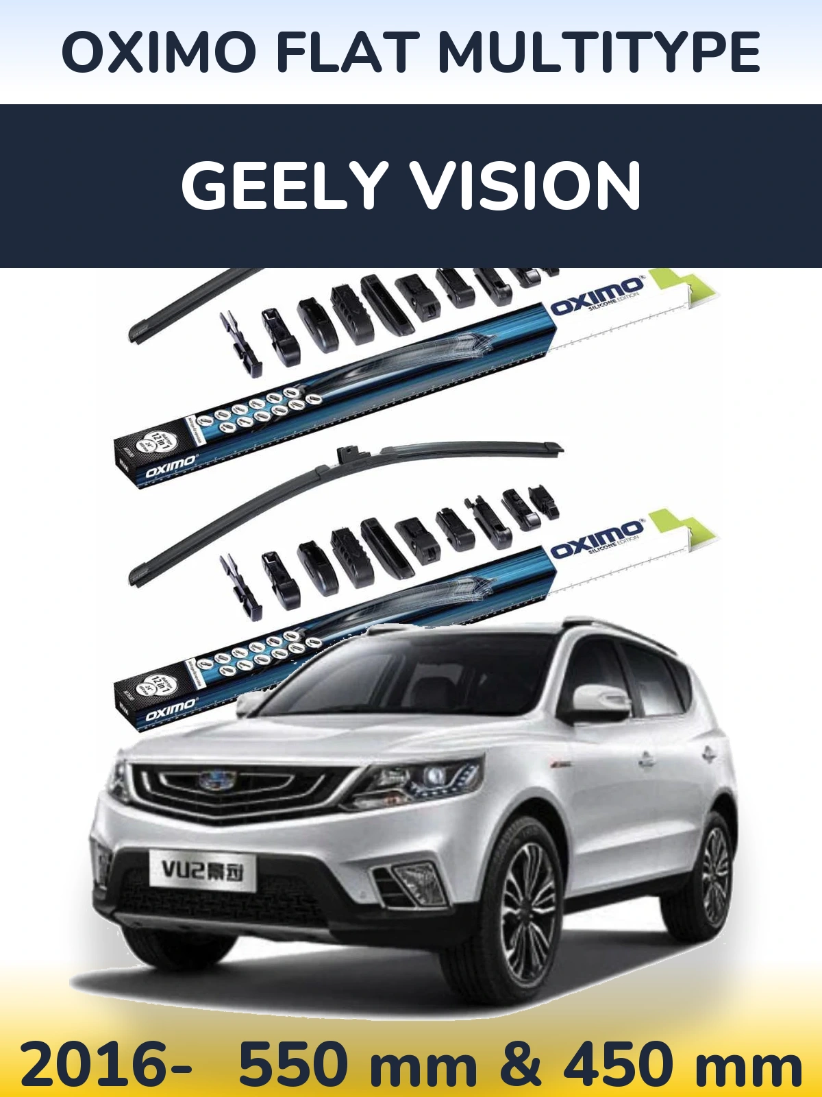 Komplet przednich wycieraczek Oximo Flat MultiType 550 & 450 mm do Geely Vision 2016-2026