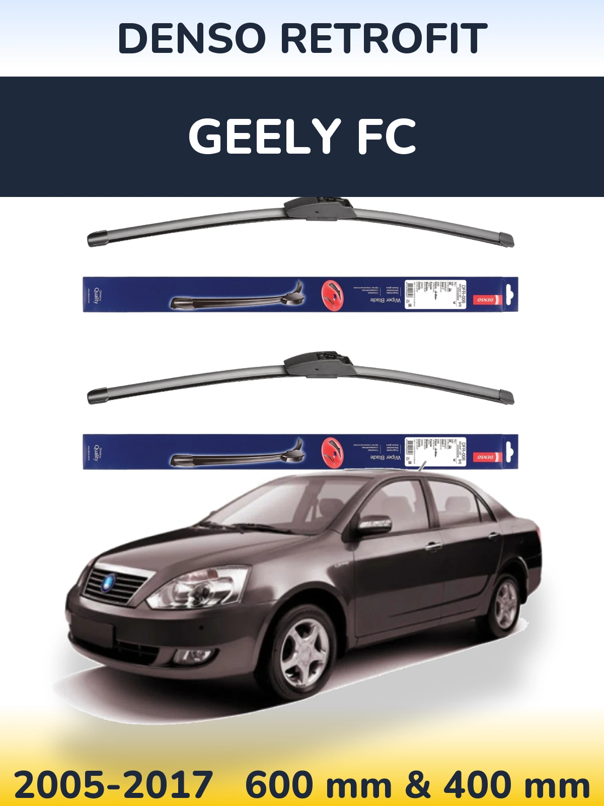 Front wiper blade set Denso Retrofit 600 & 400 мм for Geely FC 2005-2017