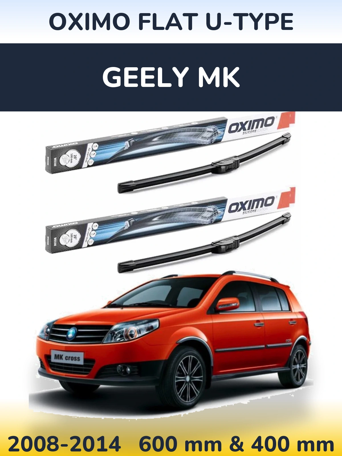 Front wiper blade set Oximo Flat U-type 600 & 400 мм for Geely MK 2008-2014