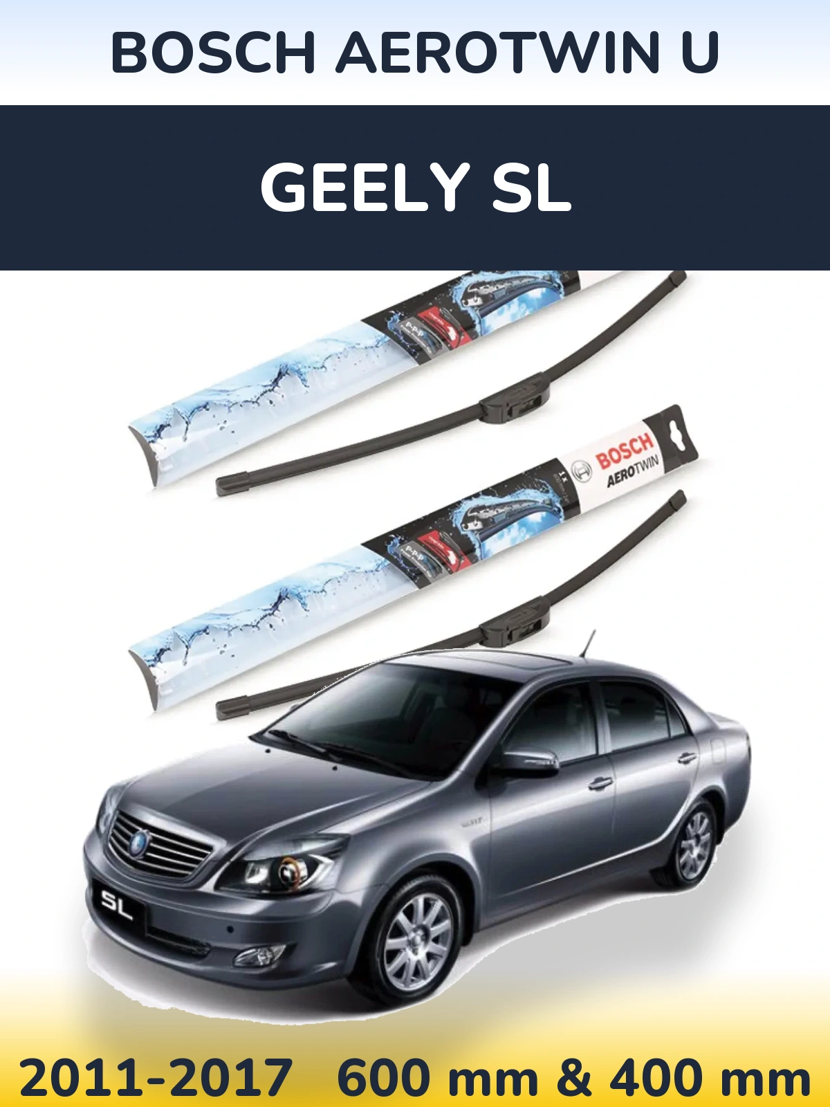 Komplet przednich wycieraczek BOSCH AeroTwin U 600 & 400 mm do Geely SL 2011-2017
