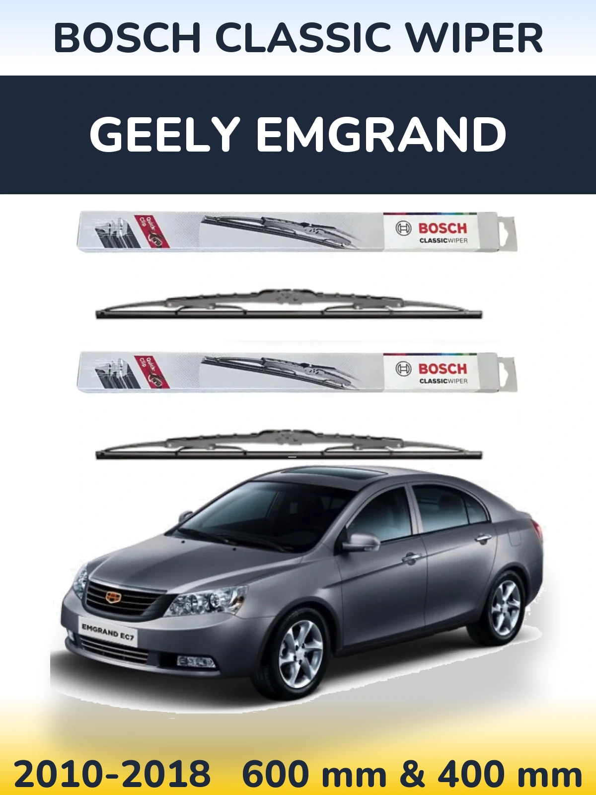 Front wiper blade set BOSCH Classic Wiper 600 & 400 мм for Geely Emgrand 2010-2018