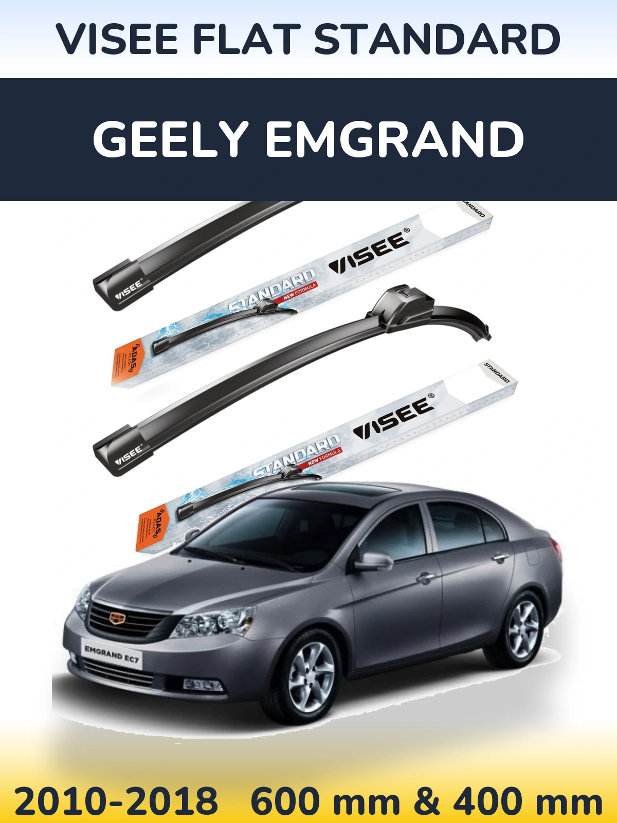 Front wiper blade set VISEE FLAT STANDARD 600 & 400 мм for Geely Emgrand 2010-2018