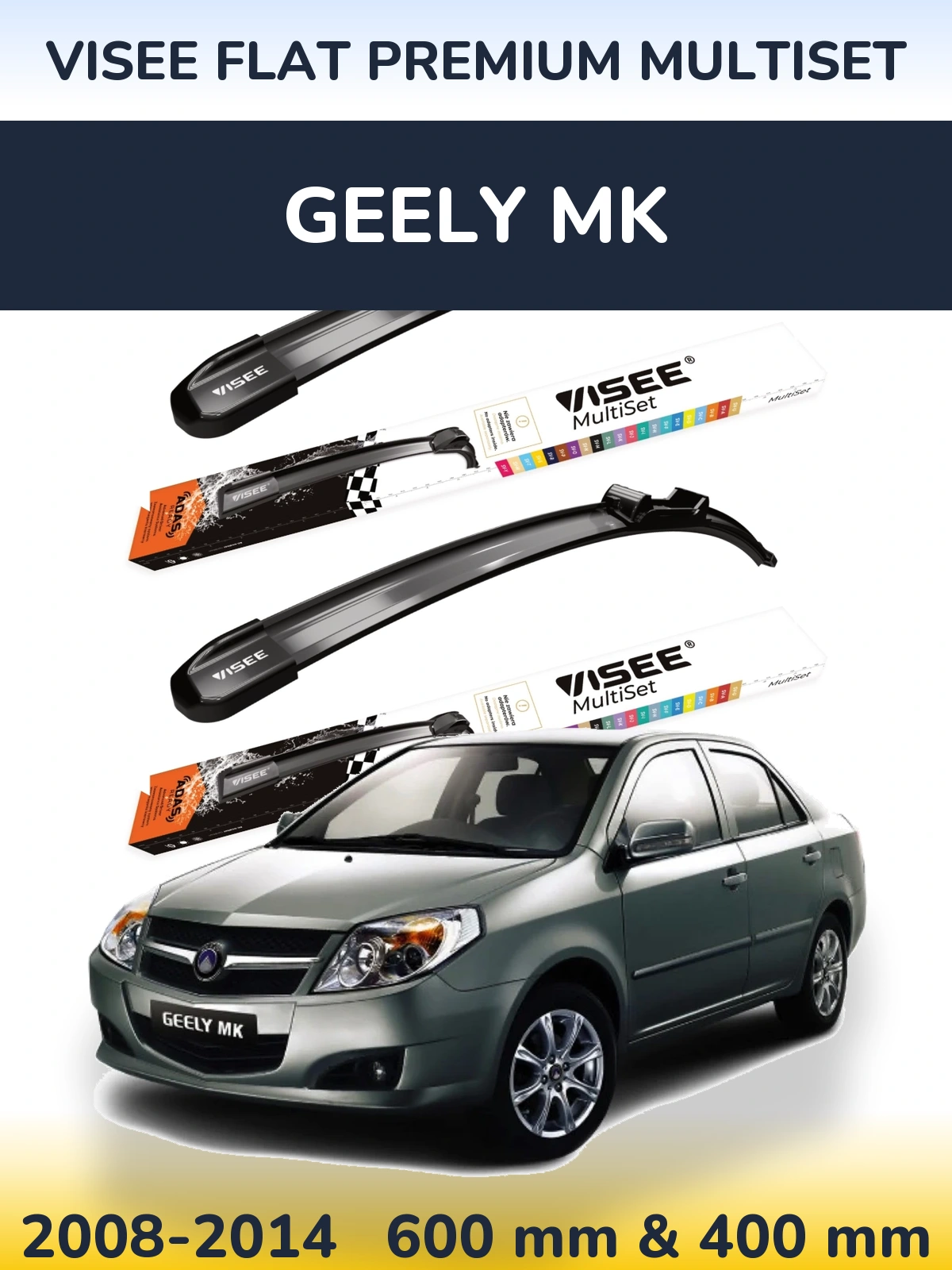 Front wiper blade set VISEE FLAT PREMIUM MultiSet 600 & 400 мм for Geely MK 2008-2014