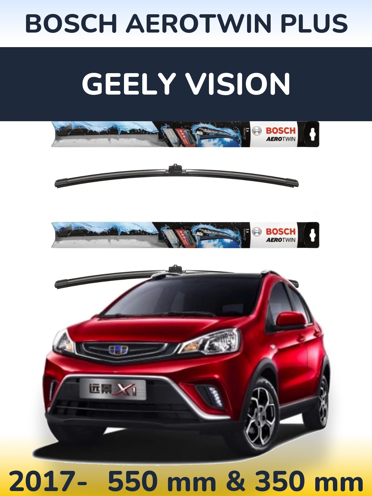 Front wiper blade set BOSCH AeroTwin Plus 550 & 350 мм for Geely Vision 2017-2026