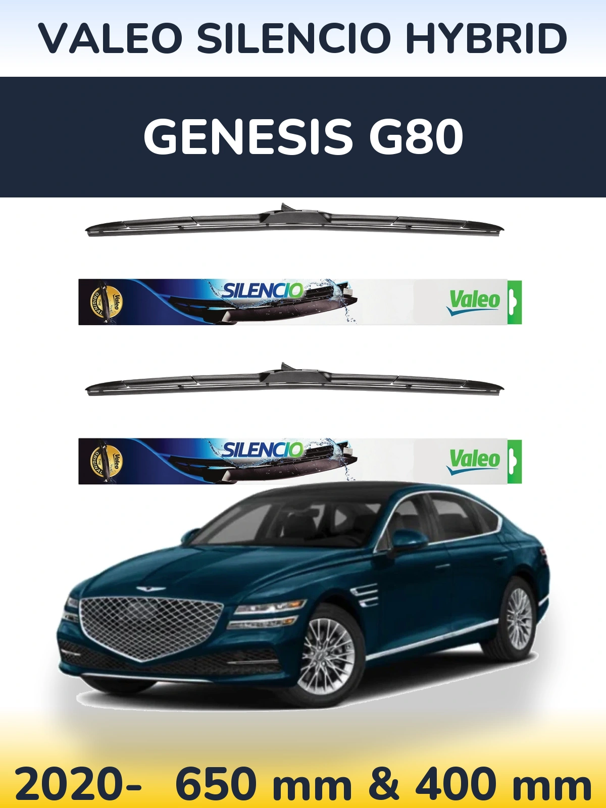 Комплект передніх щіток Valeo Silencio Hybrid 650 & 400 мм для Genesis G80 2020-2026